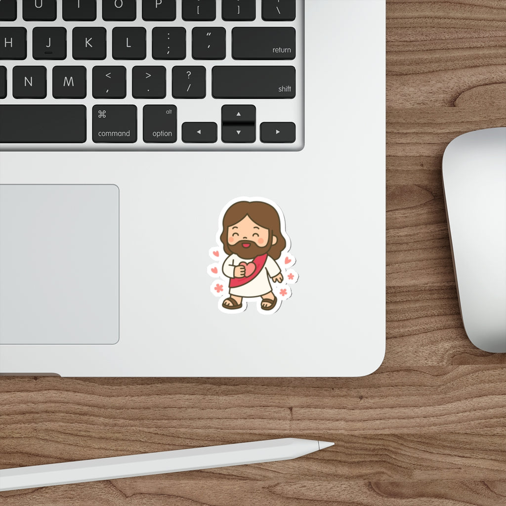 Cute Jesus Die-Cut Sticker — Christian Faith Sticker for Laptops, Bibles & Gifts