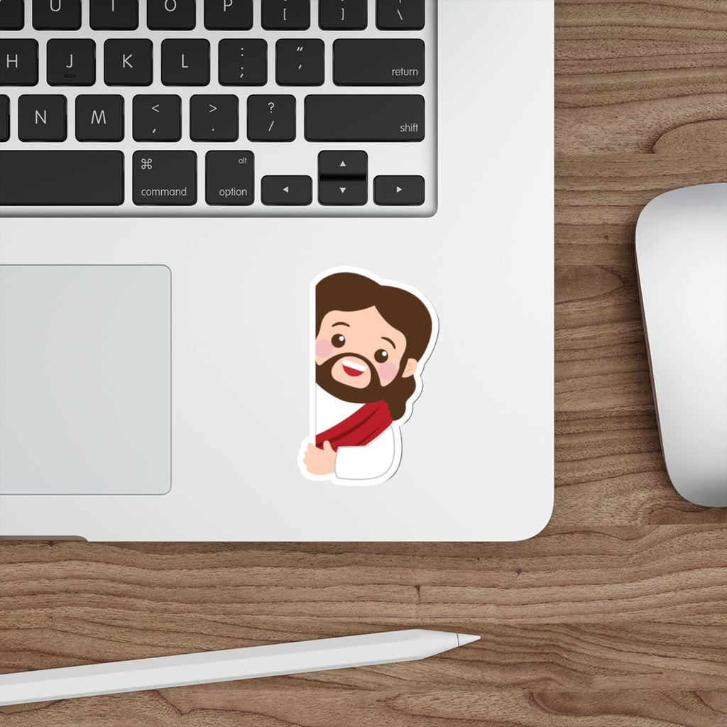 Cute Jesus Die-Cut Sticker — Christian Faith Emoji Sticker for Laptops, Bibles & Gifts