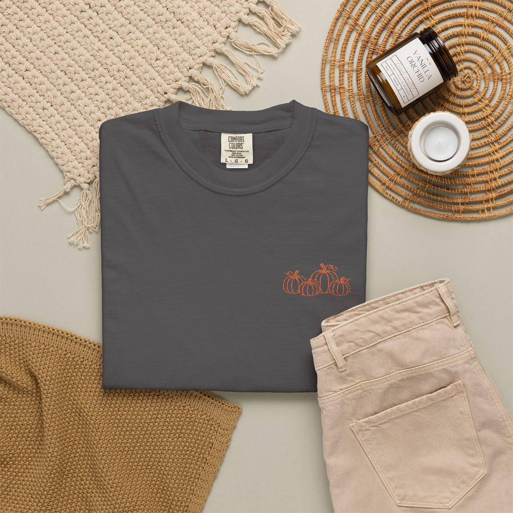CutePocket Tee — Small Chest  pumpkin embroidered T-Shirt