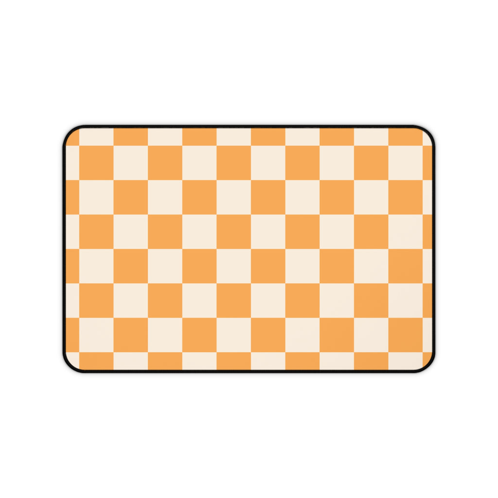 Orange Checkerboard Desk Mat — Retro Gaming & Study Mouse Pad