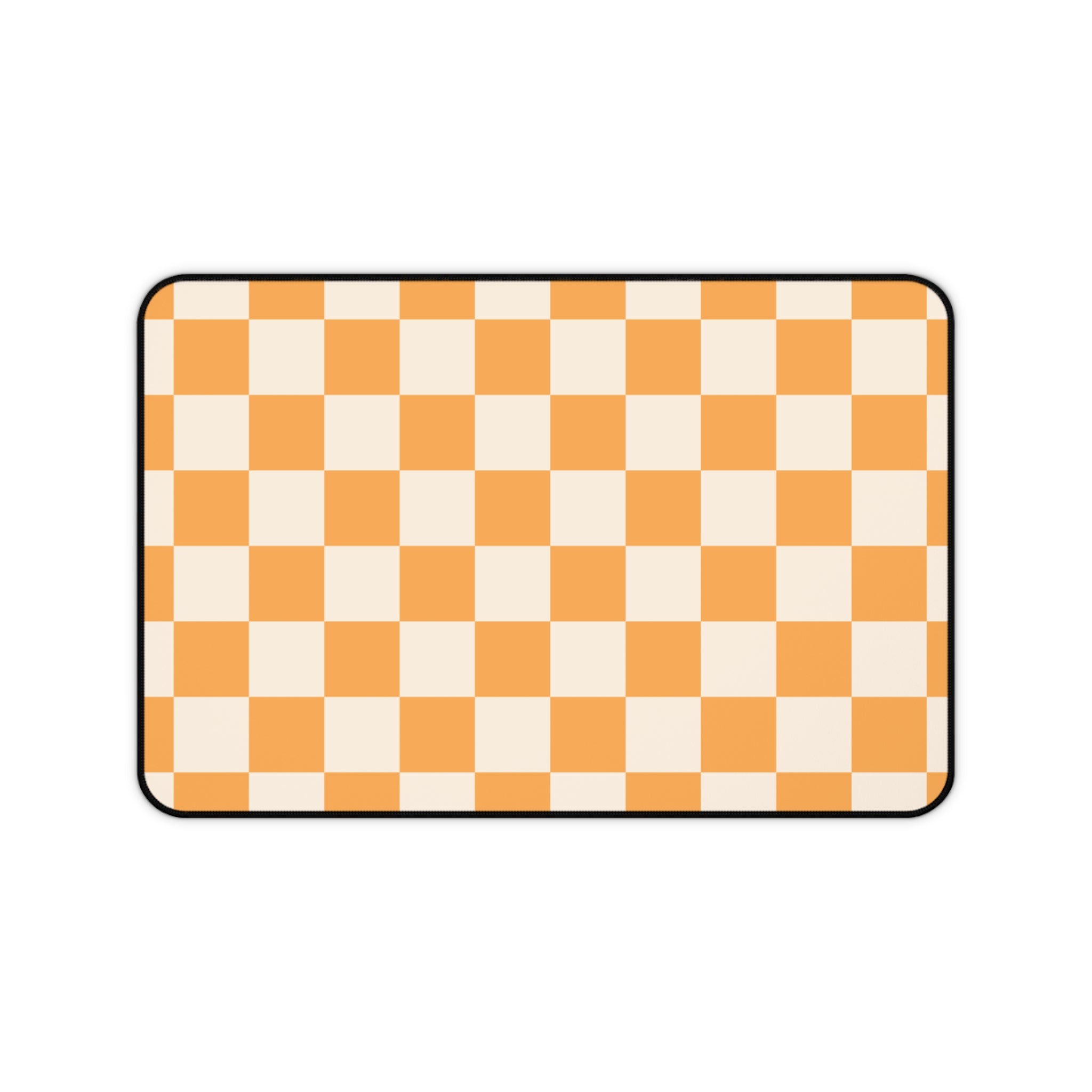 Orange Checkerboard Desk Mat — Retro Gaming & Study Mouse Pad