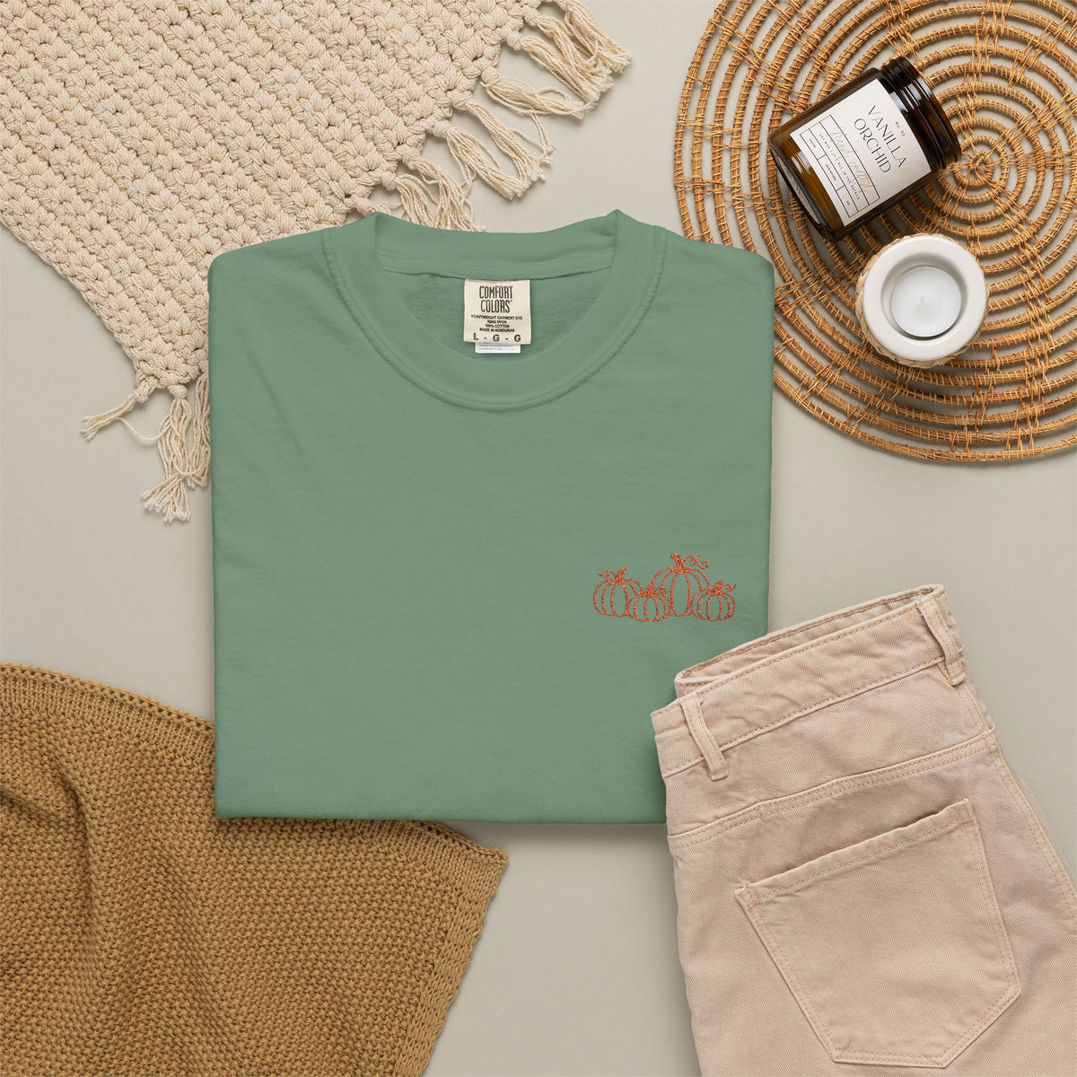CutePocket Tee — Small Chest  pumpkin embroidered T-Shirt
