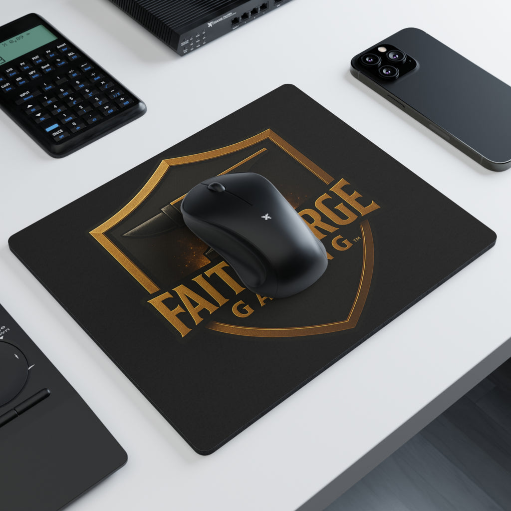 (Canada) FaithForge Gaming Mouse Pad — Black & Gold Shield Logo Rectangular Desk Mat/Mouse Pad