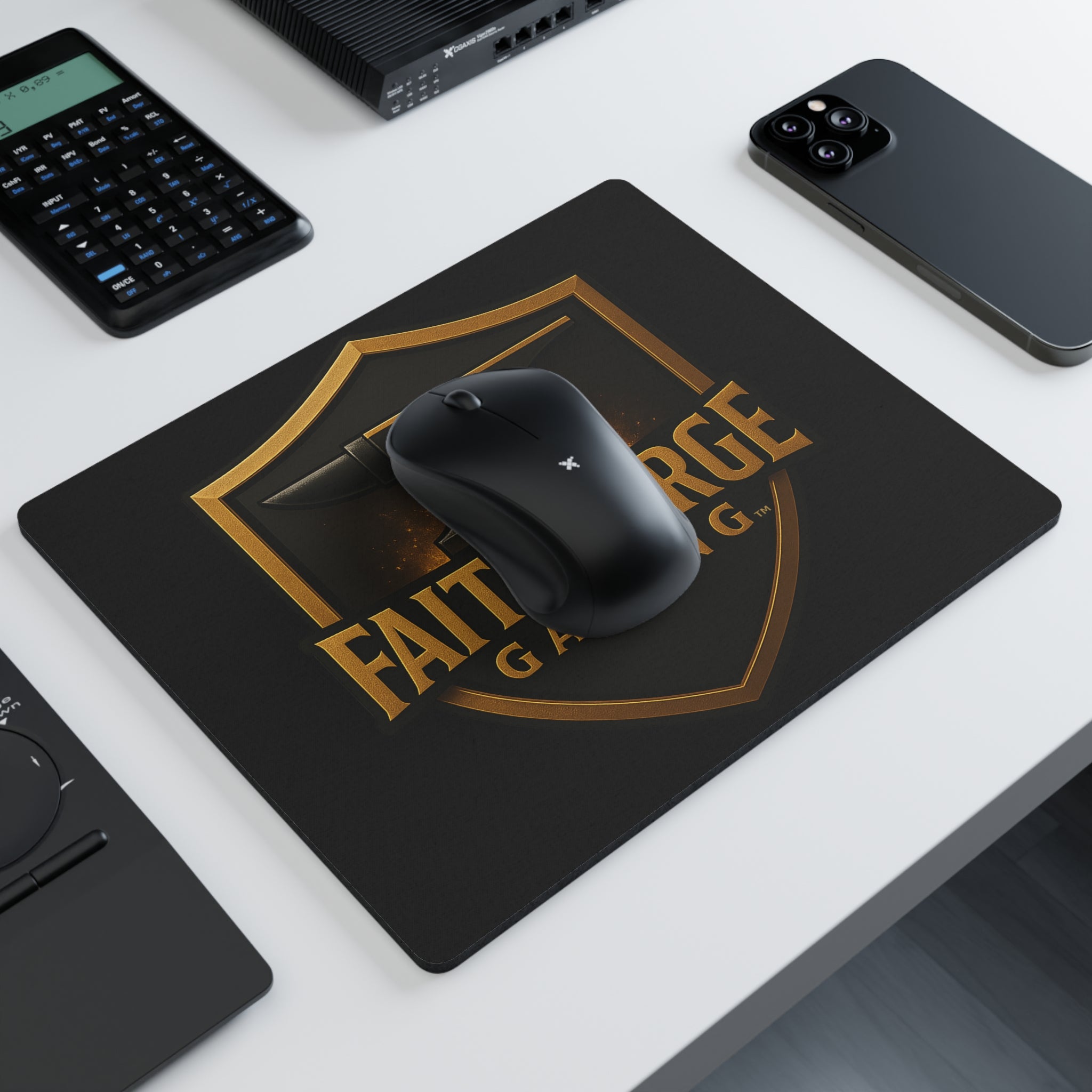 (Canada) FaithForge Gaming Mouse Pad — Black & Gold Shield Logo Rectangular Desk Mat/Mouse Pad
