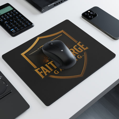 (Canada) FaithForge Gaming Mouse Pad — Black & Gold Shield Logo Rectangular Desk Mat/Mouse Pad