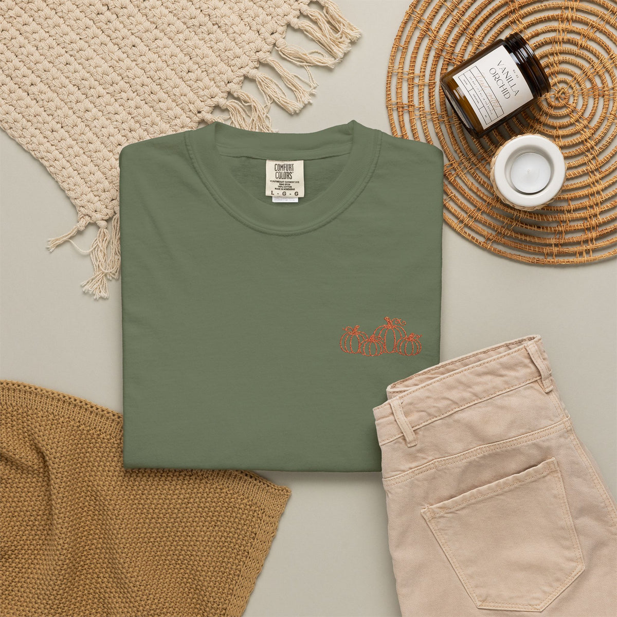 CutePocket Tee — Small Chest  pumpkin embroidered T-Shirt