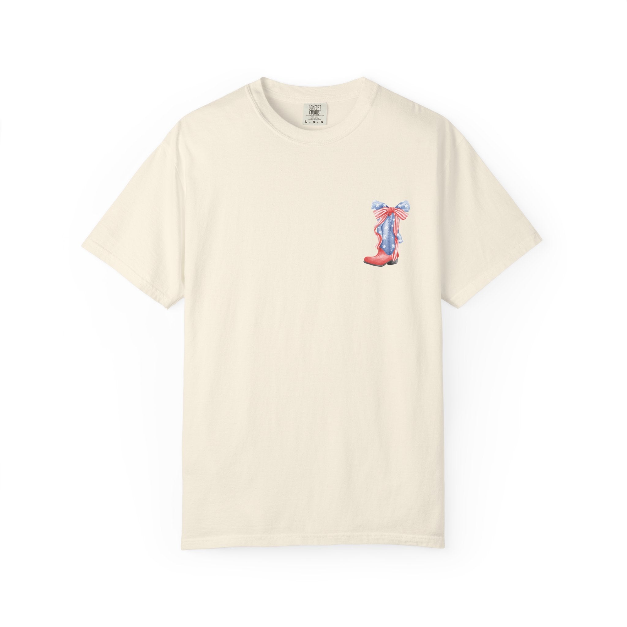 Patriotic Flag Bow T-Shirt — American Stars & Stripes Chest and Back Tee