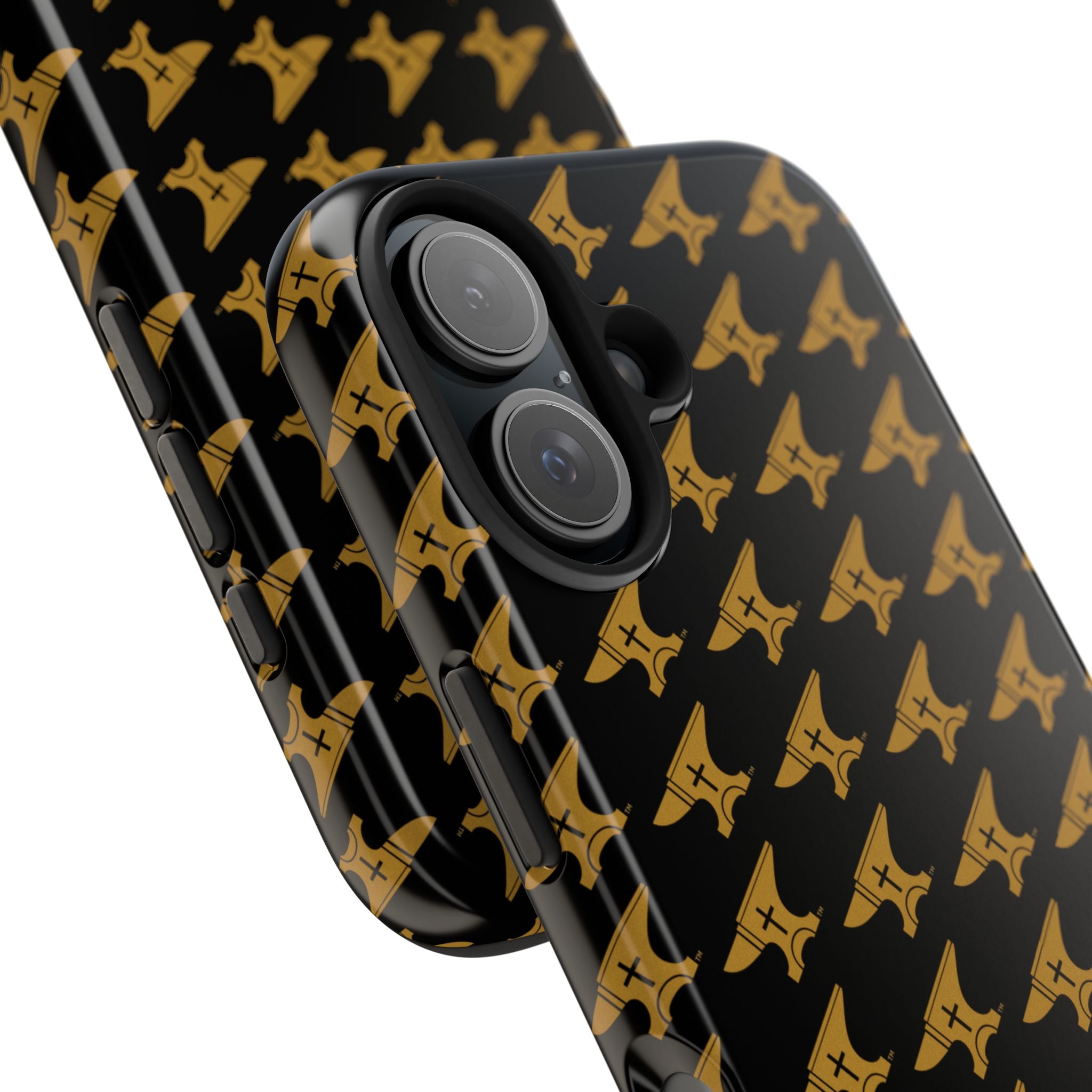 Gold Anvil Pattern Tough Phone Case — Durable Black & Metallic Repeat Design