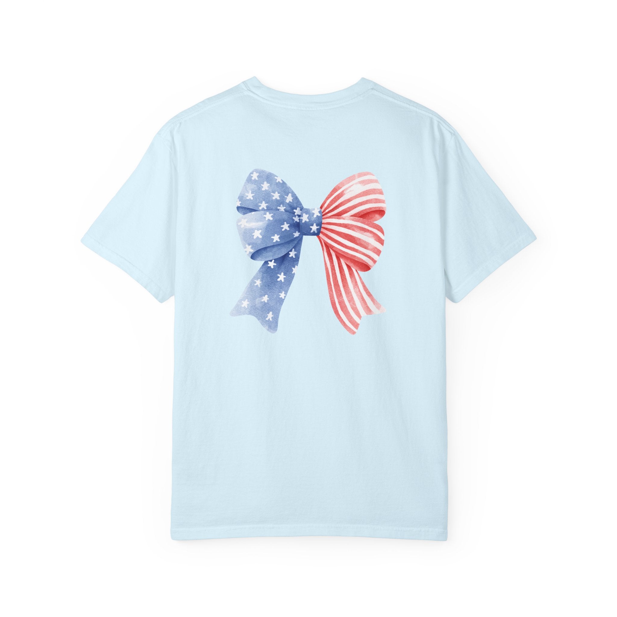 Patriotic Flag Bow T-Shirt — American Stars & Stripes Chest and Back Tee