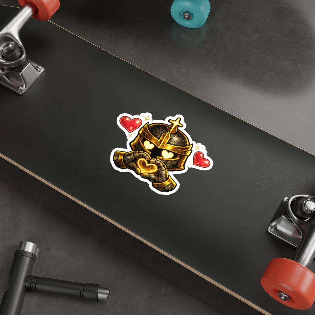 Knight Heart Die-Cut Sticker — Cute Armored Knight with Heart Hands