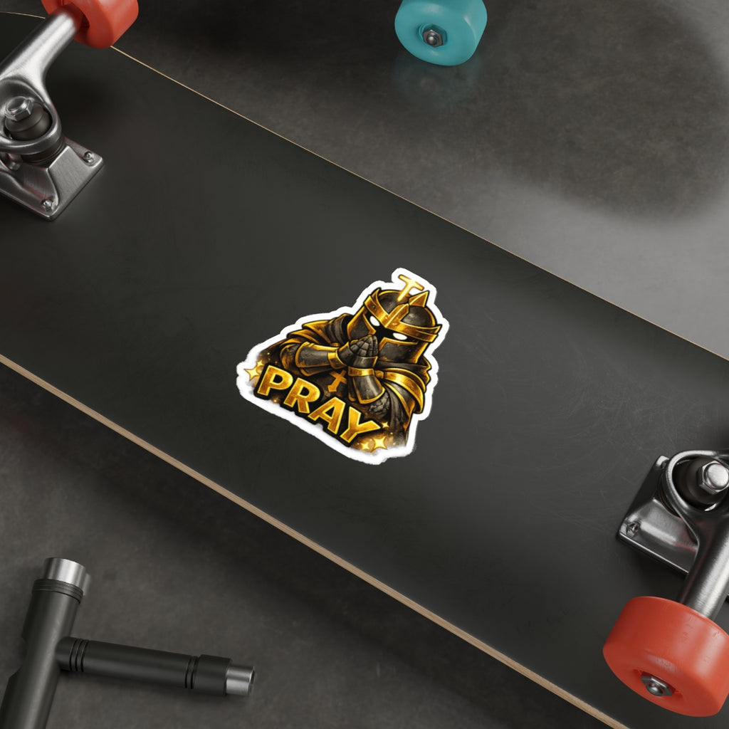 FaithForge Knight Pray Die-Cut Sticker — Water-resistant vinyl