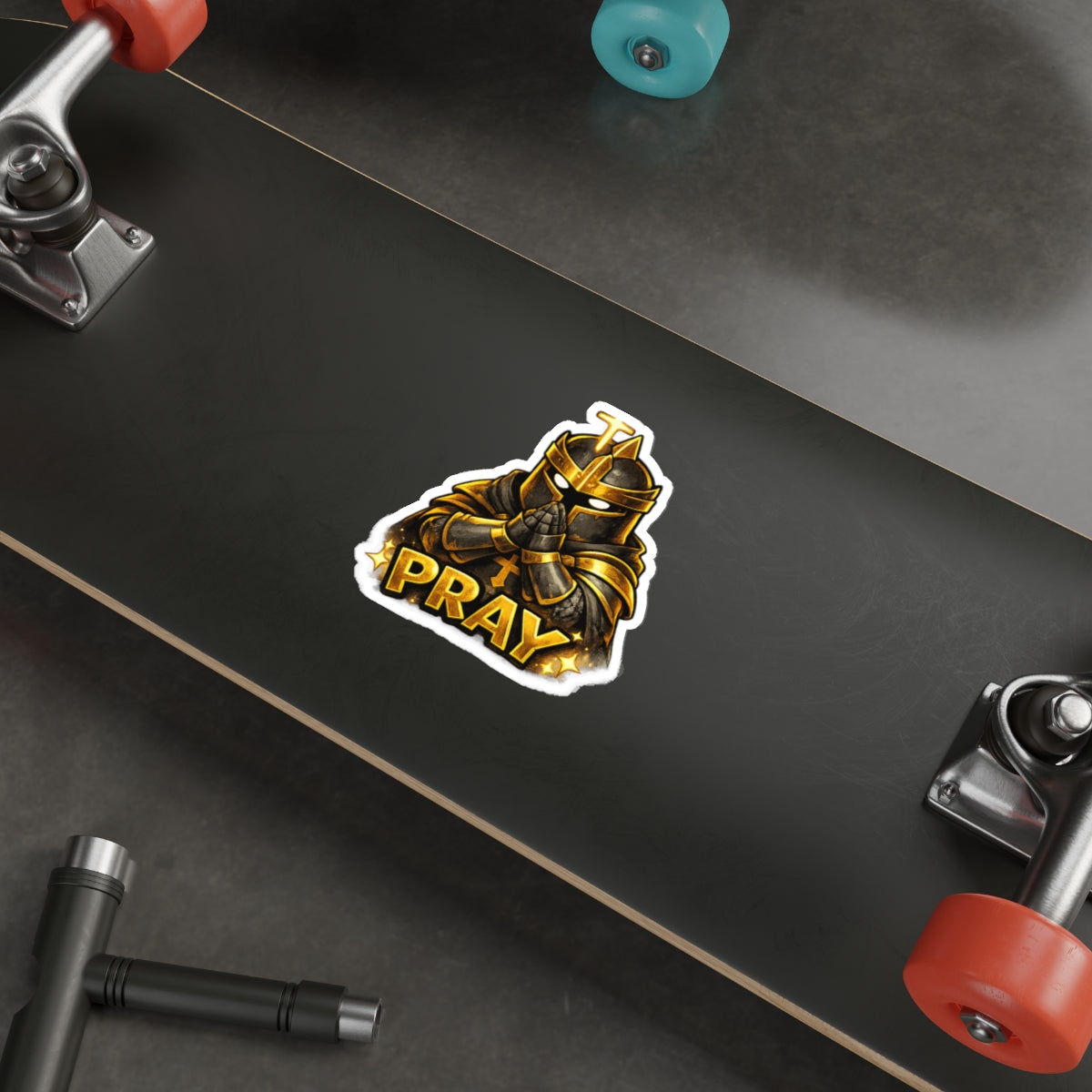 FaithForge Knight Pray Die-Cut Sticker — Water-resistant vinyl