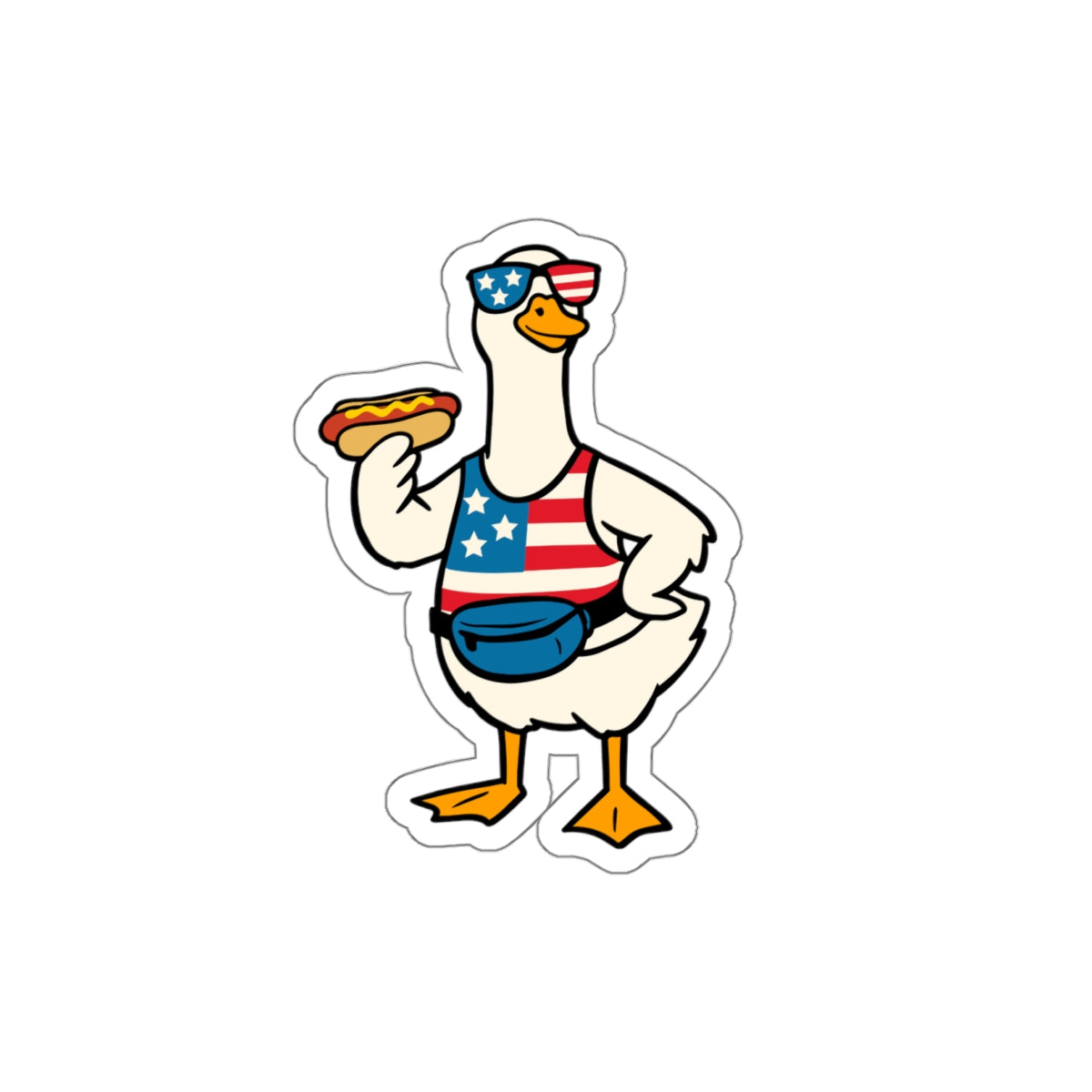 Patriotic Goose Sticker — American Flag Tank, Fanny Pack & Hot Dog Die-Cut Sticker