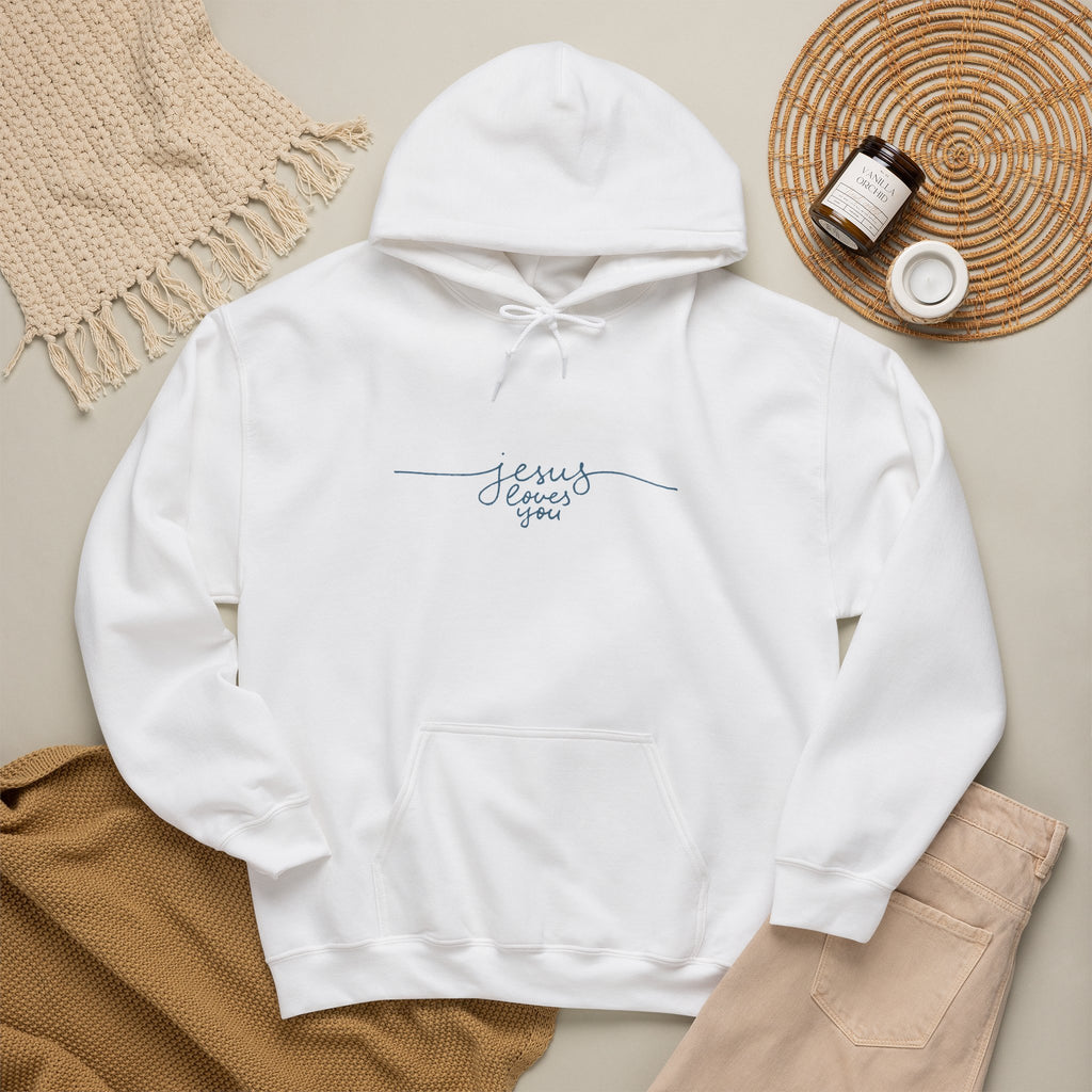 Jesus Loves You Script Hoodie — Minimal Christian Faith Pullover