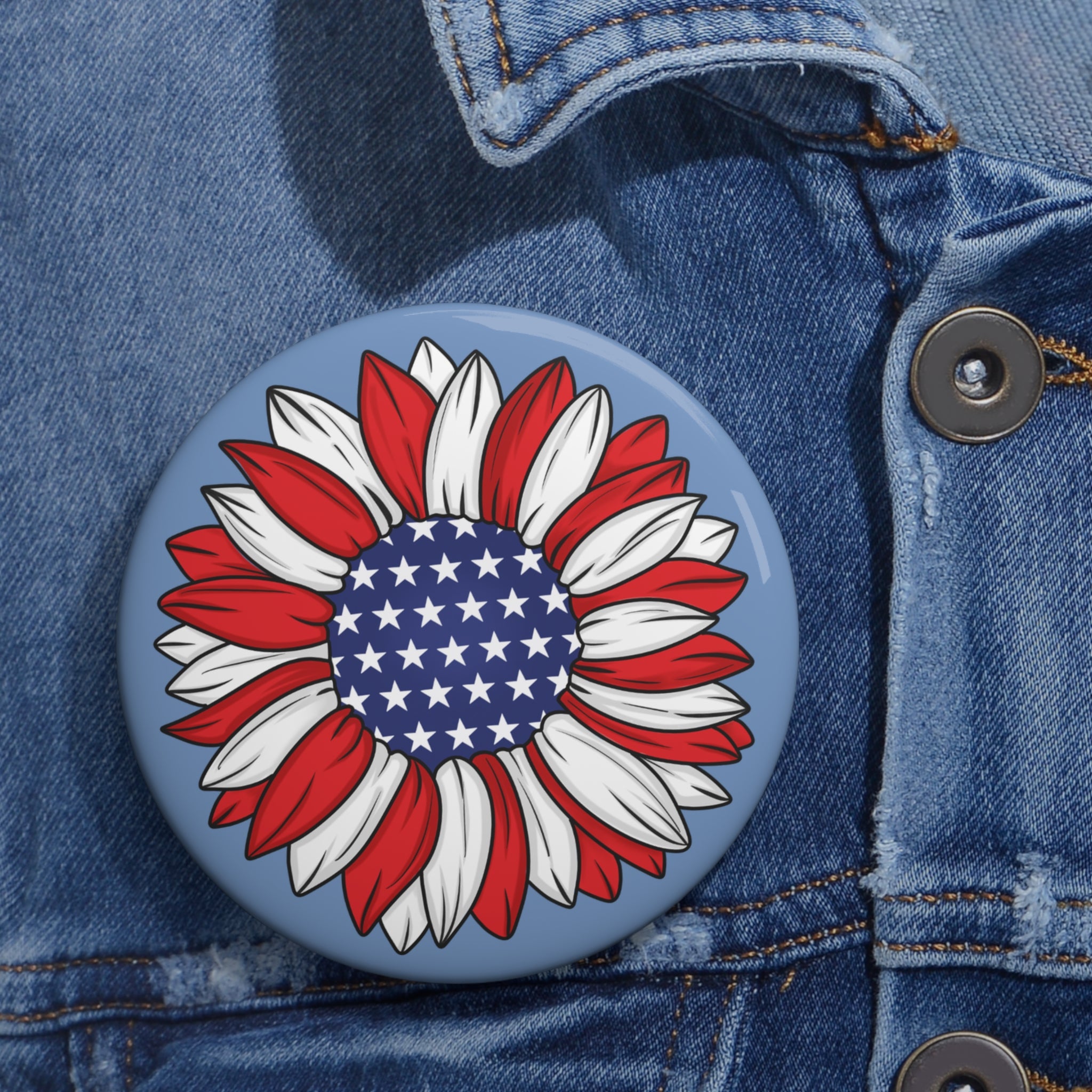 4th of July Flower Custom Pin Button