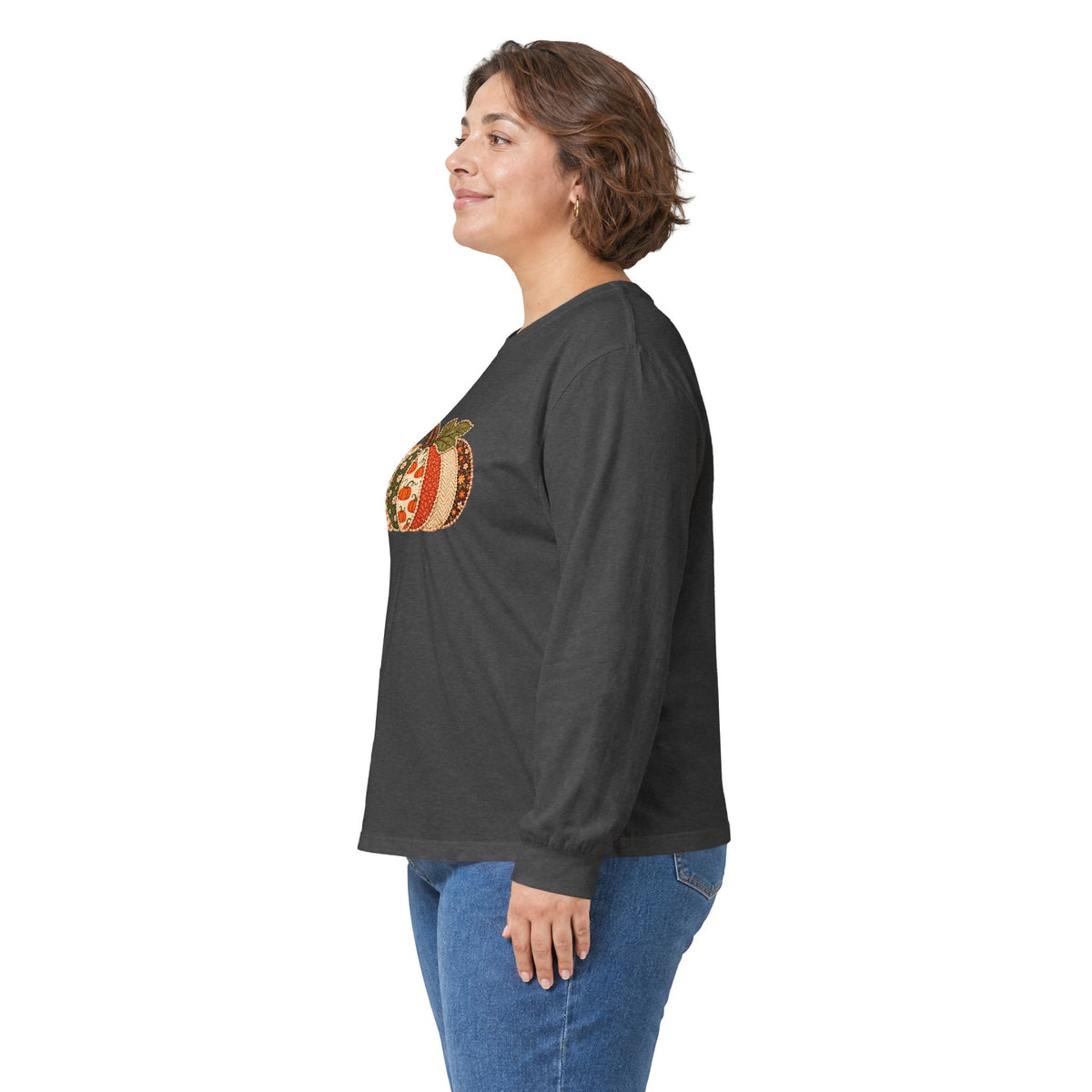Autumn Patchwork Pumpkin Long Sleeve Tee