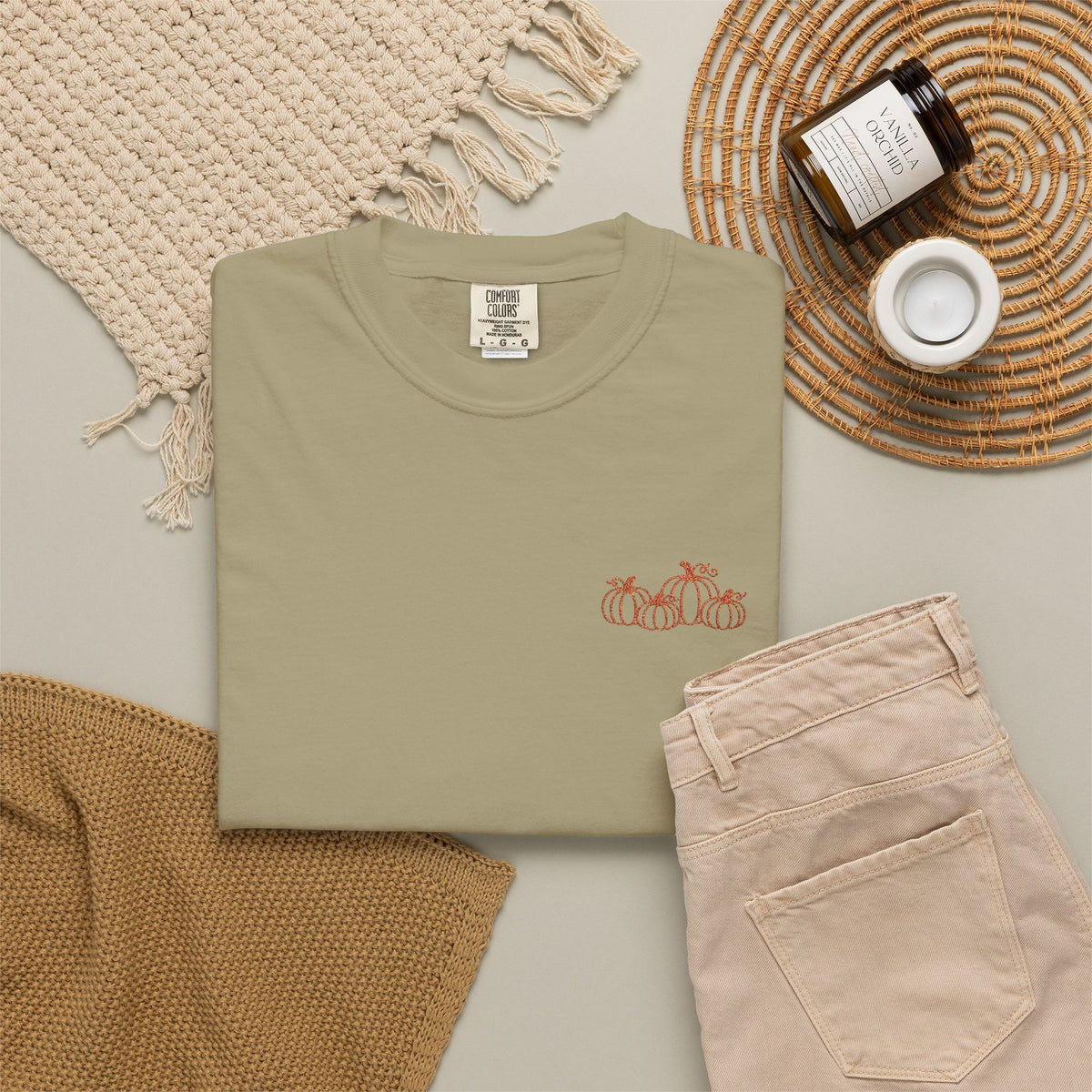 CutePocket Tee — Small Chest  pumpkin embroidered T-Shirt
