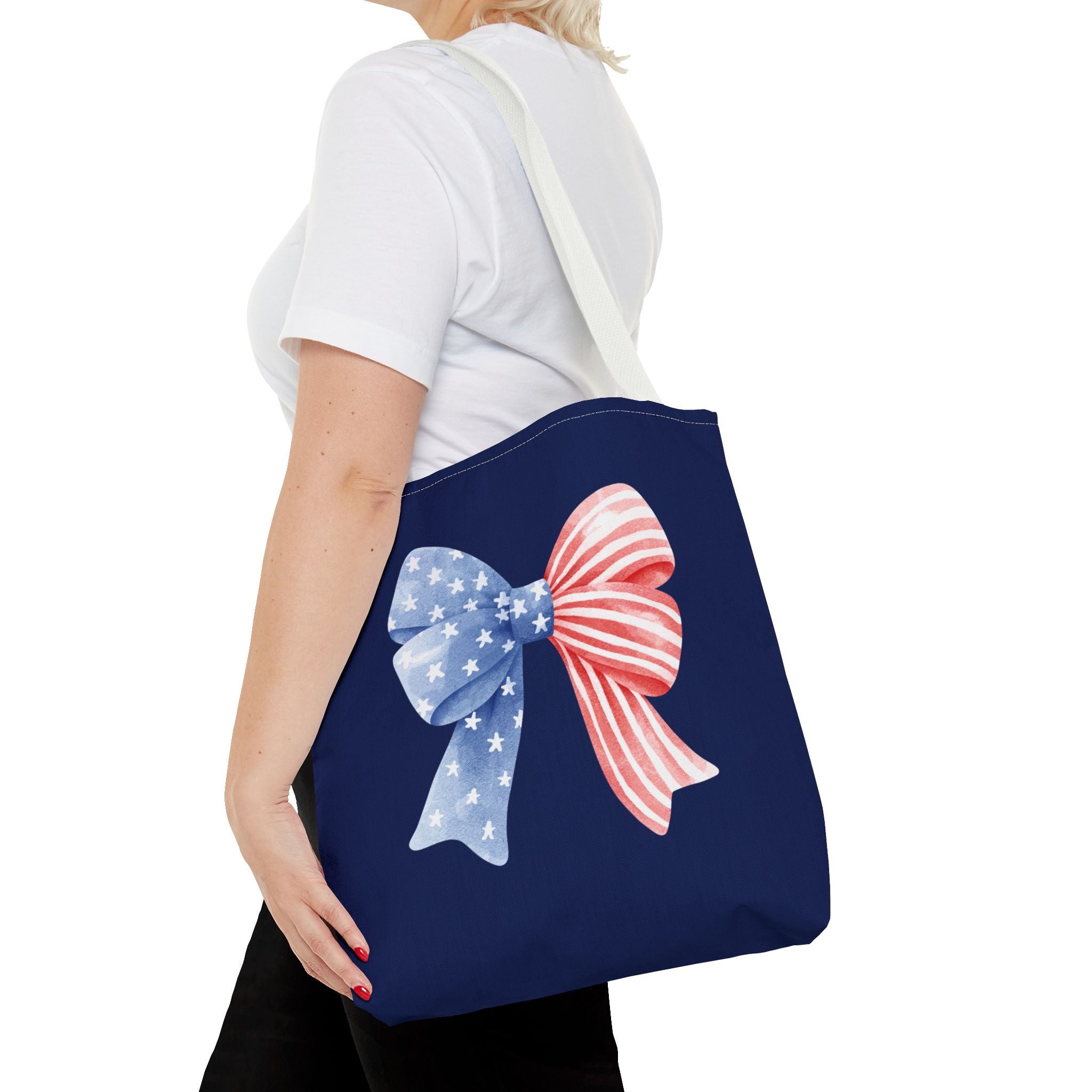 Patriotic Bow Tote Bag — American Flag Red White Blue Ribbon Tote