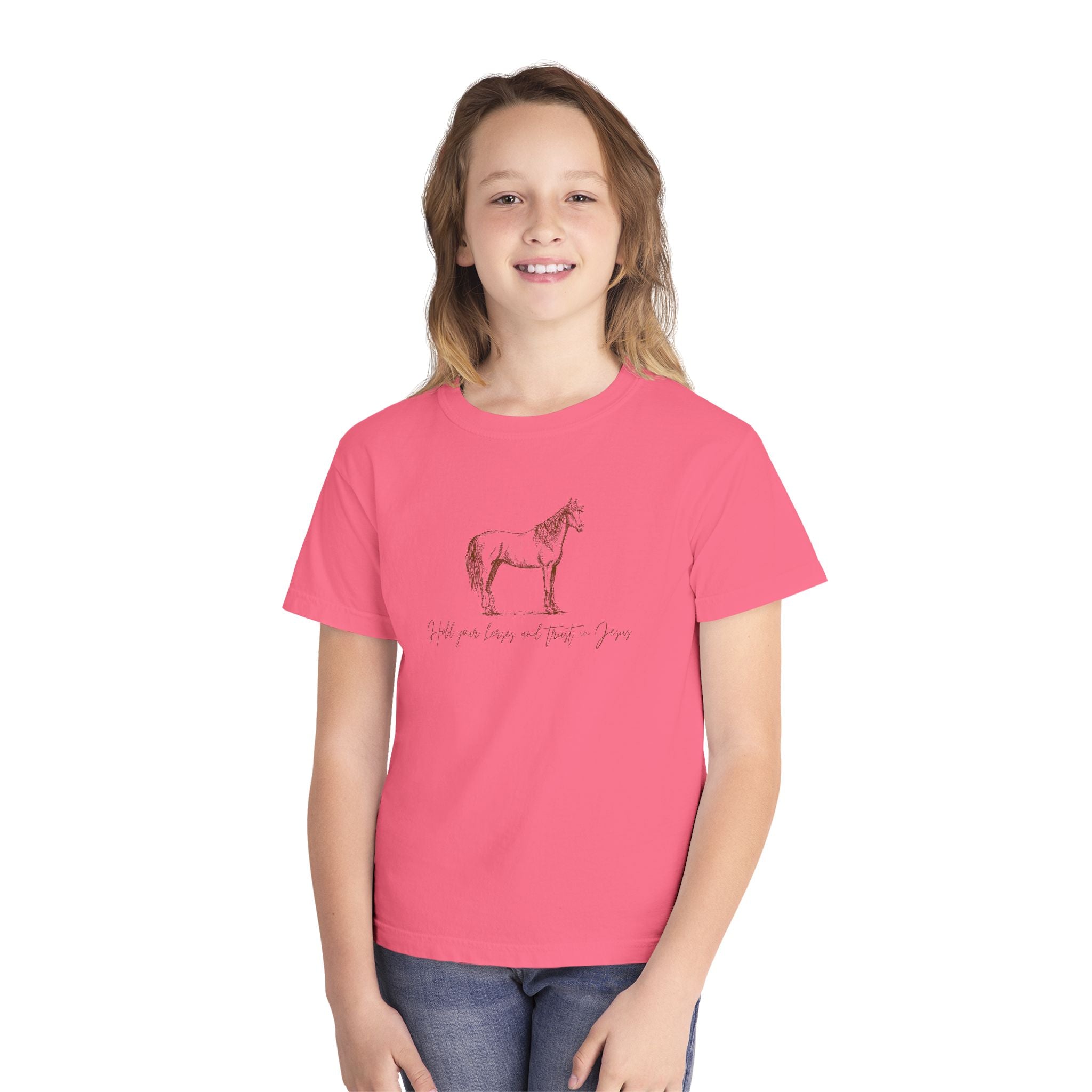 Youth Horse Sketch Tee – "Hold your horses and the pasture" Graphic T-Shirt