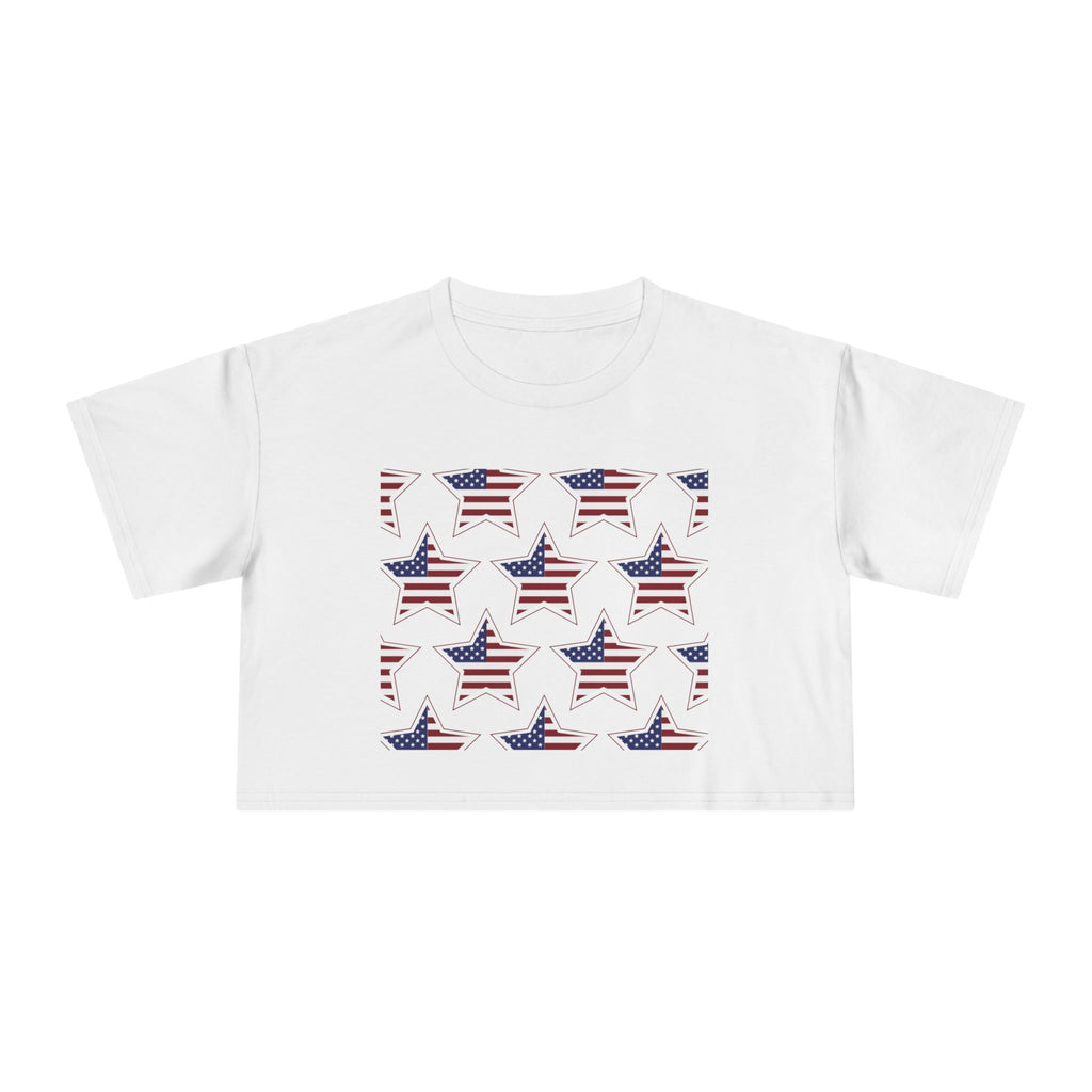 Women's Crop Tee — 'God Bless America' Patriotic Flag Print