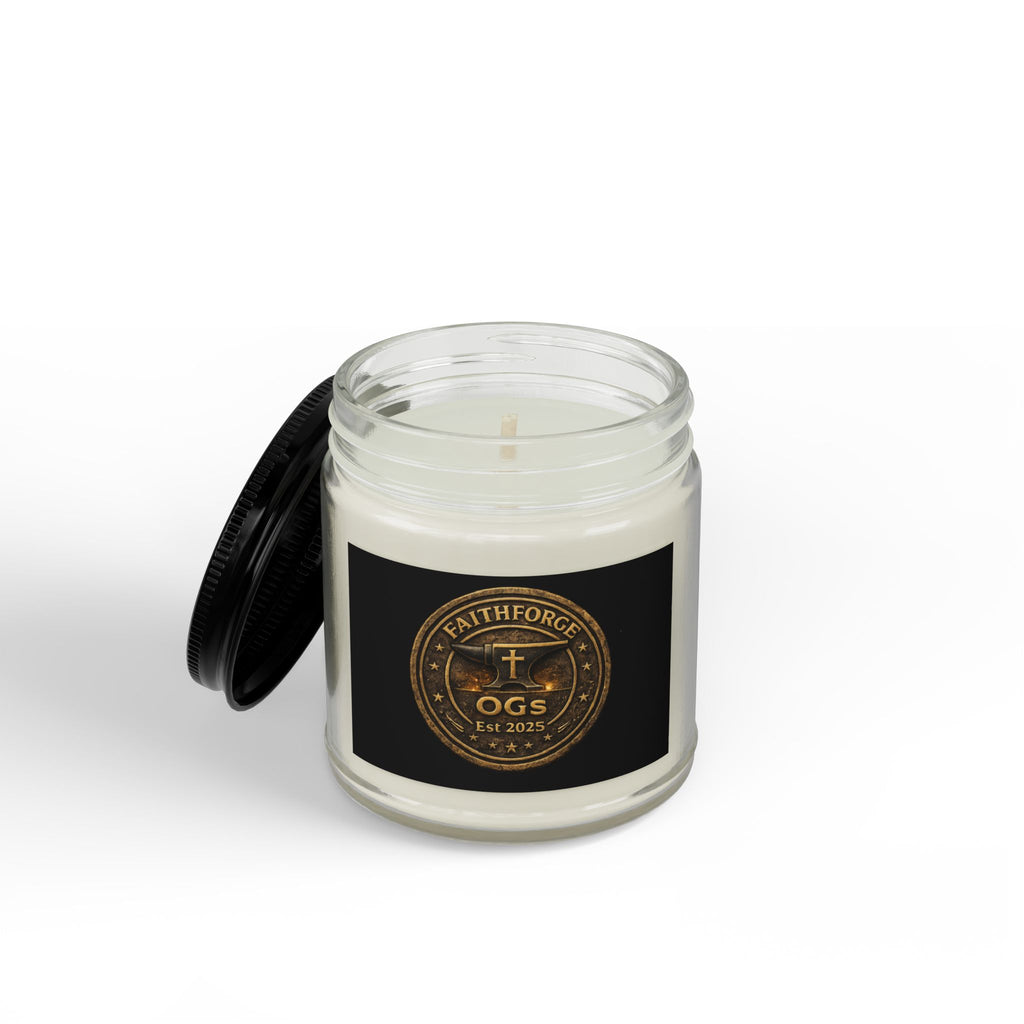 FaithForge Gaming Scented Soy Candle — Amber Jar with Black Lid (4oz & 9oz)