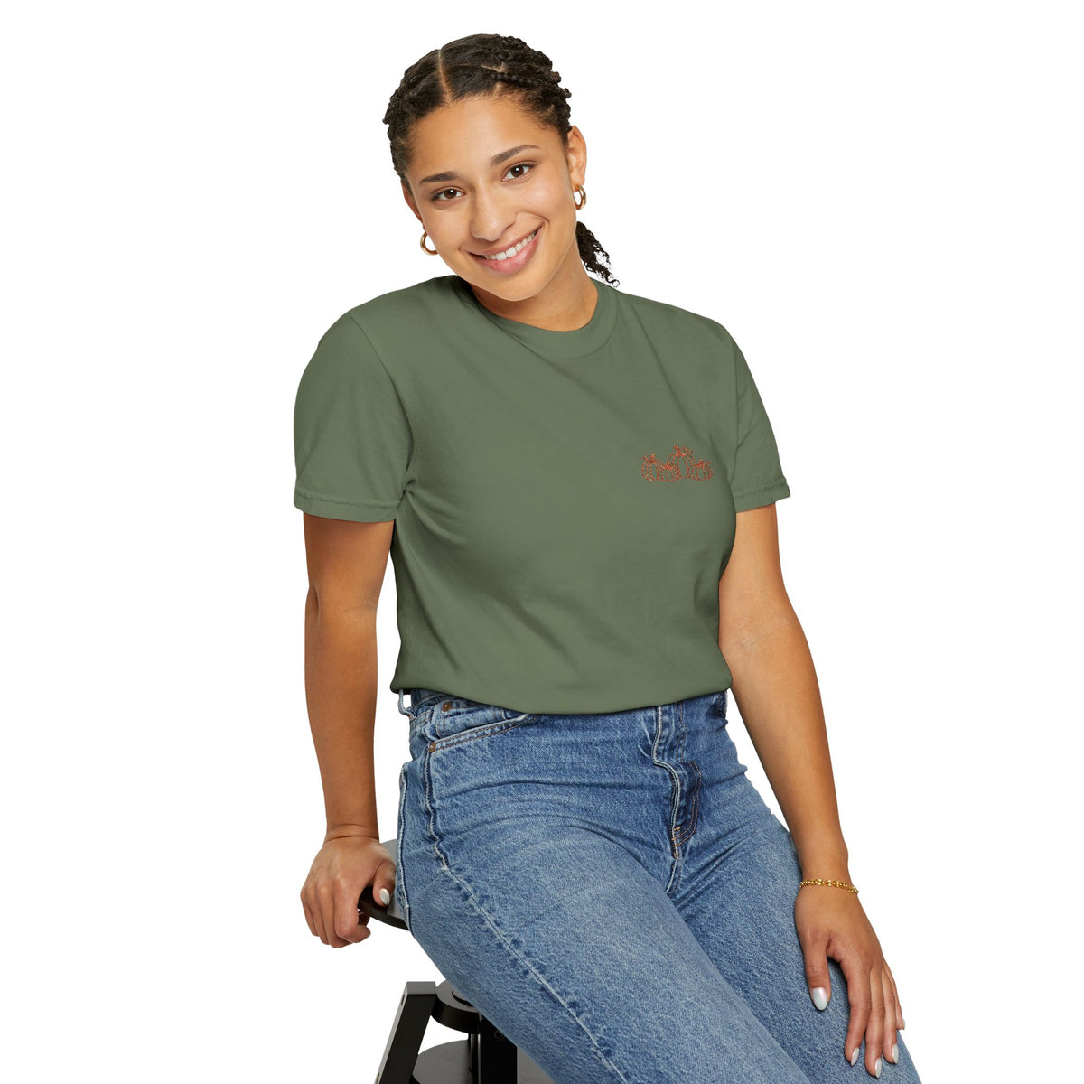 CutePocket Tee — Small Chest  pumpkin embroidered T-Shirt