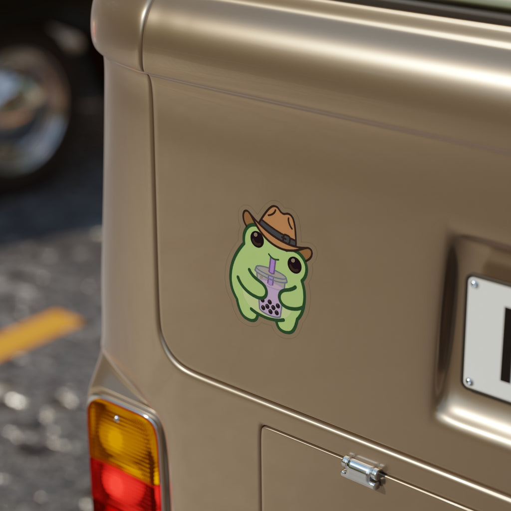 Boba Frog Die-Cut Outdoor Clear Sticker - Waterproof Transparent Logo Decal Best on Light Surfaces
