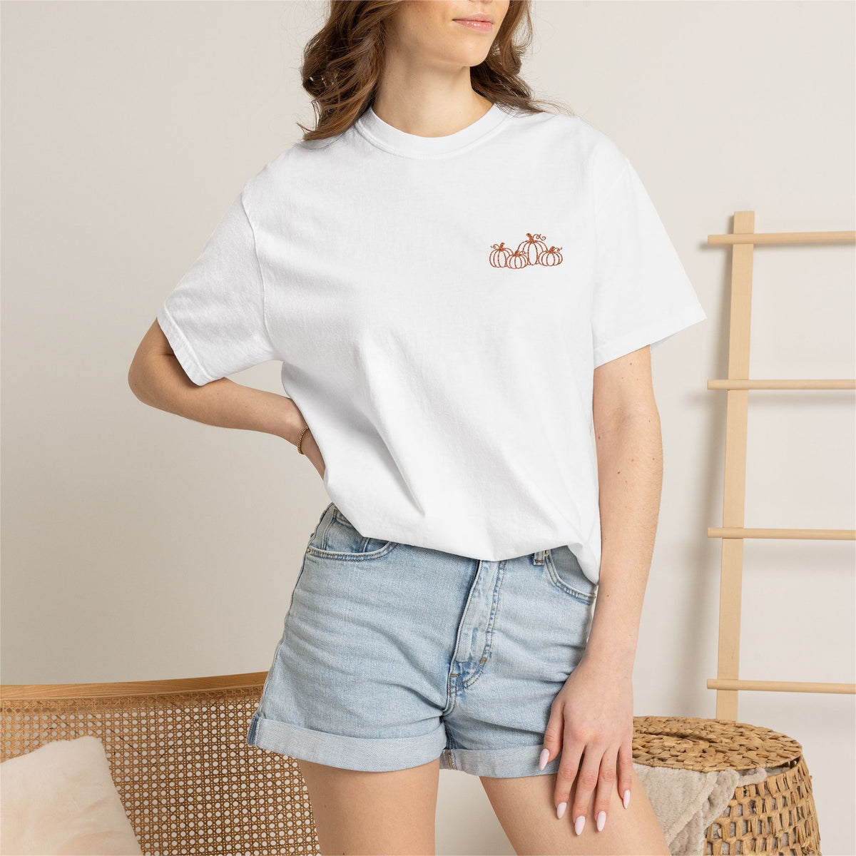CutePocket Tee — Small Chest  pumpkin embroidered T-Shirt