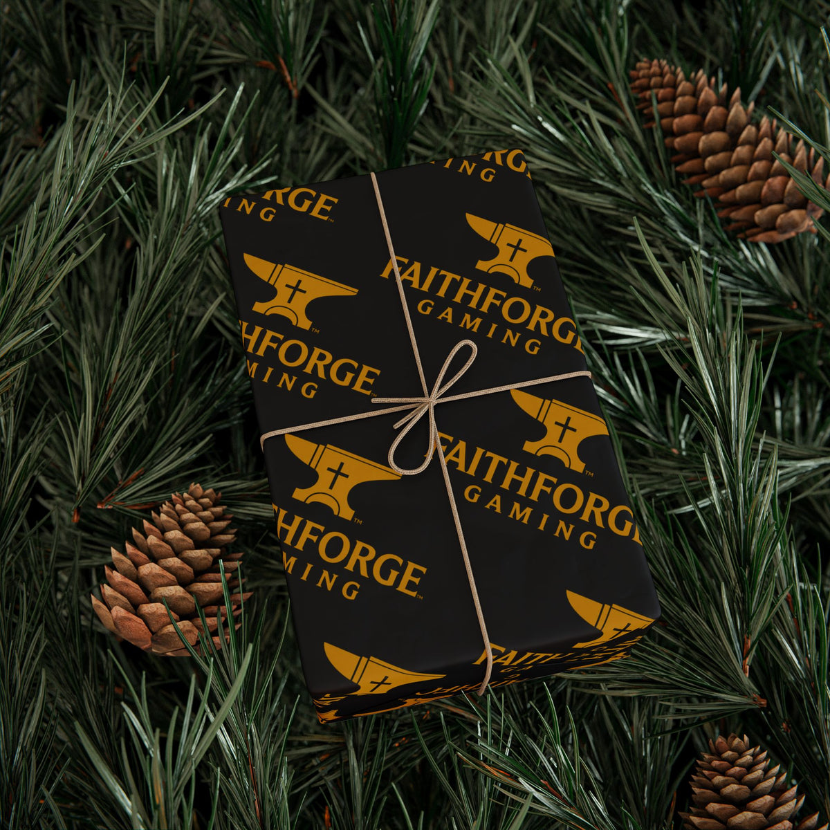 FFG Logo Wrapping Paper – Black & Gold "Faithforge Gaming" Design