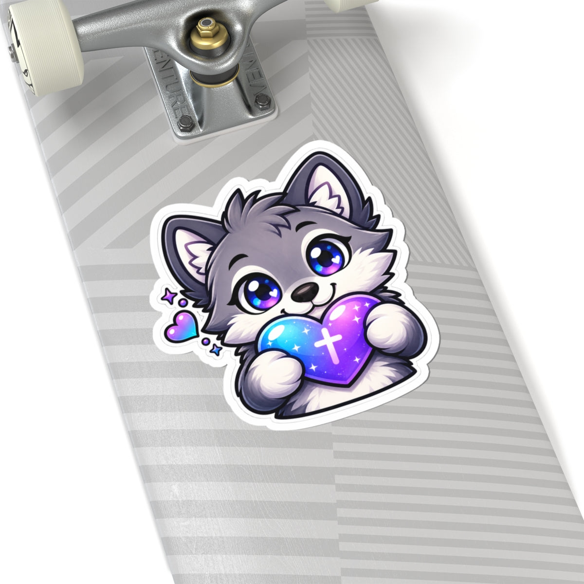 Cute Wolf Holding Heart Sticker — Seawolf Christian Wolf Vinyl Sticker