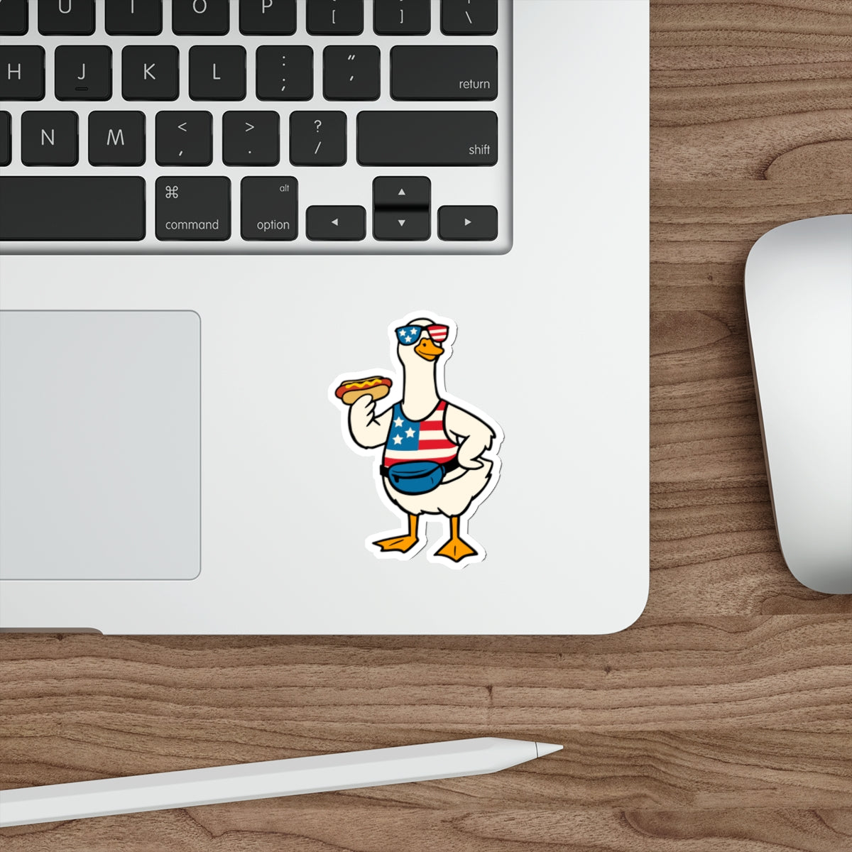 Patriotic Goose Sticker — American Flag Tank, Fanny Pack & Hot Dog Die-Cut Sticker