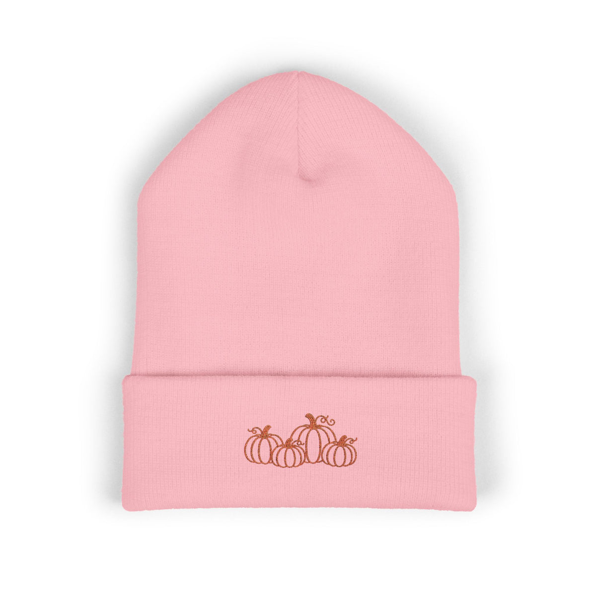 Embroidered Pumpkin Cuffed Beanie — Fall Autumn Knit Hat