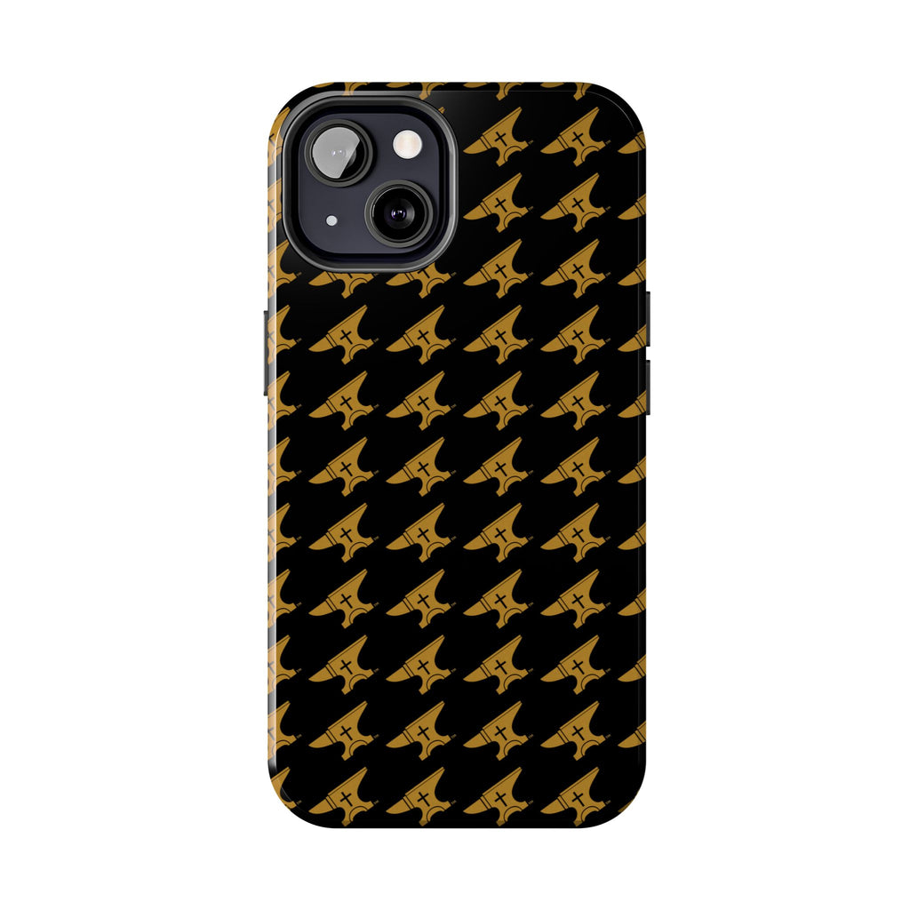 Gold Anvil Pattern Tough Phone Case — Durable Black & Metallic Repeat Design