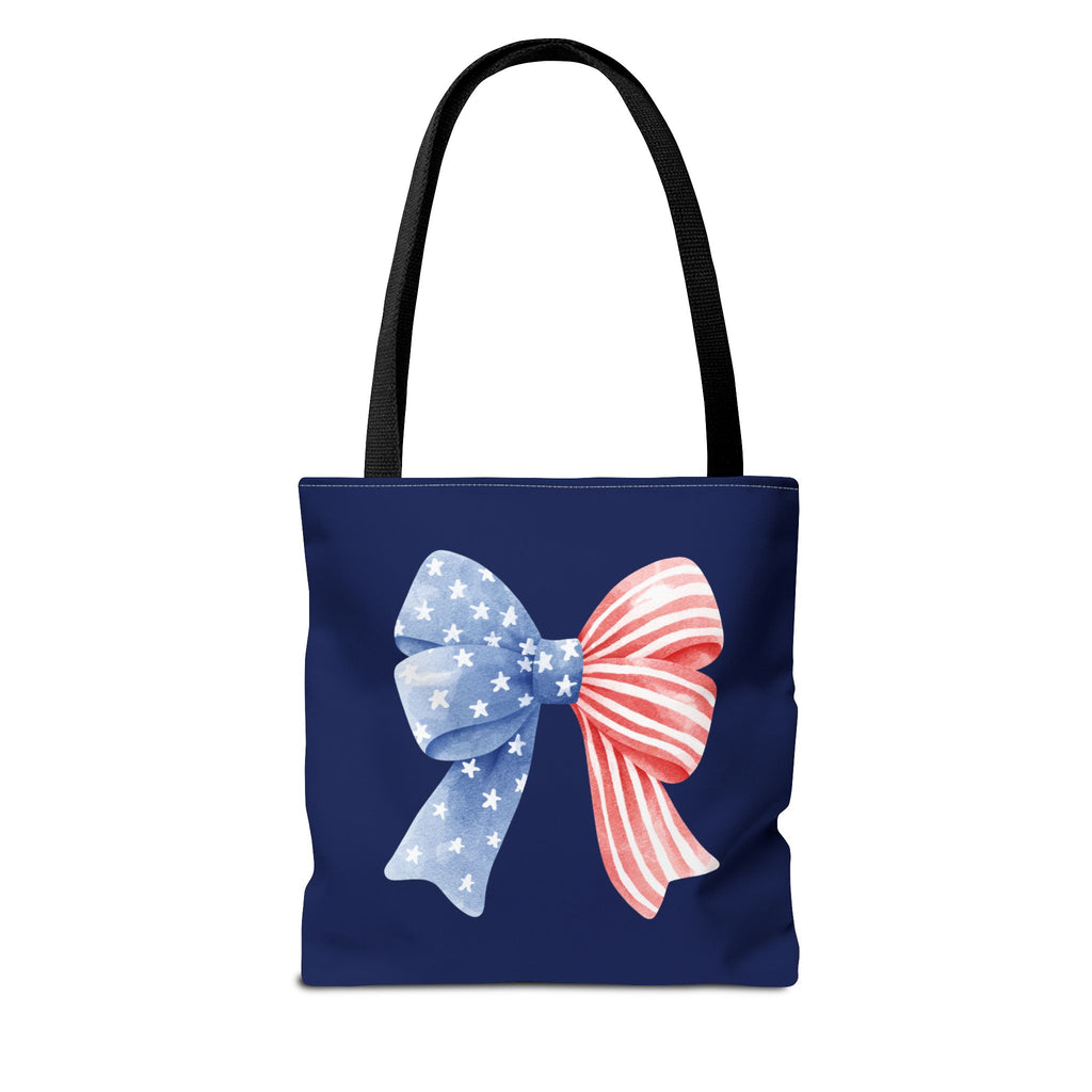 Patriotic Bow Tote Bag — American Flag Red White Blue Ribbon Tote