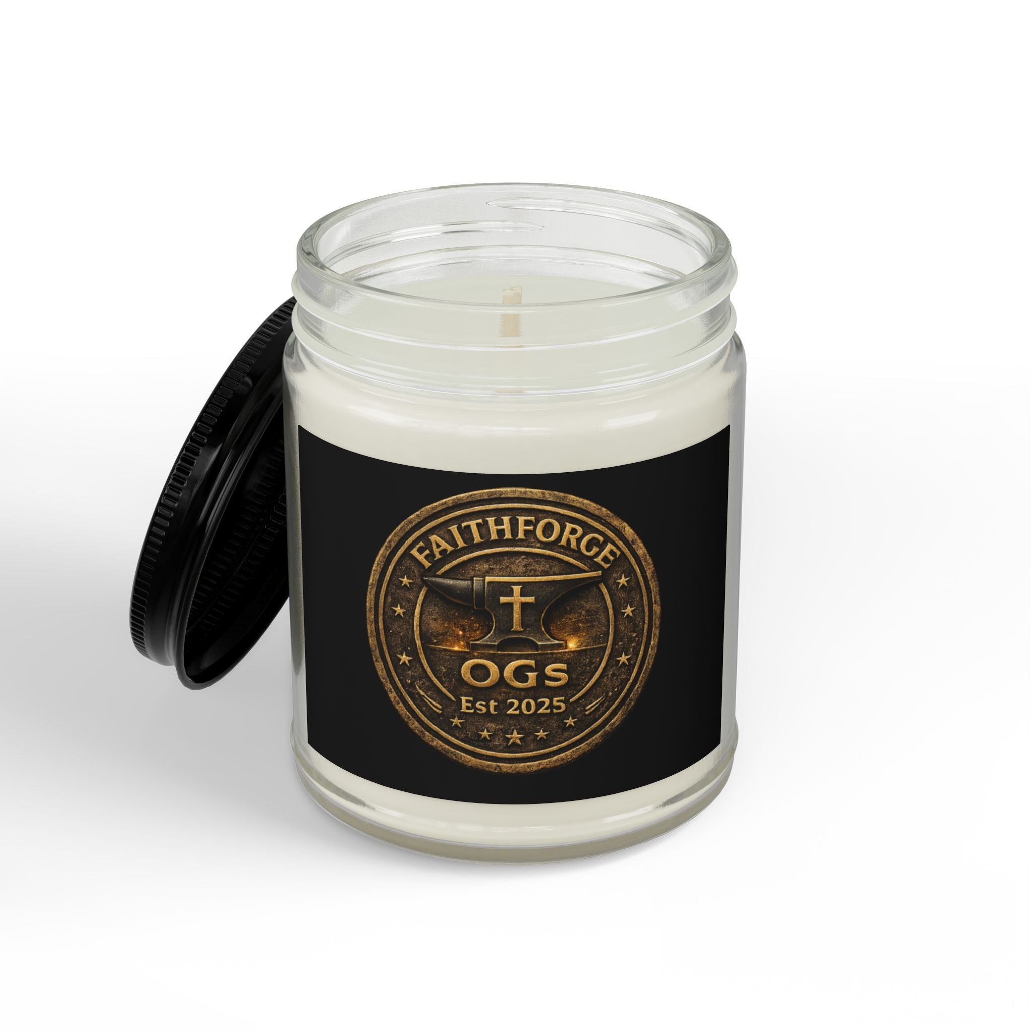 FaithForge Gaming Scented Soy Candle — Amber Jar with Black Lid (4oz & 9oz)