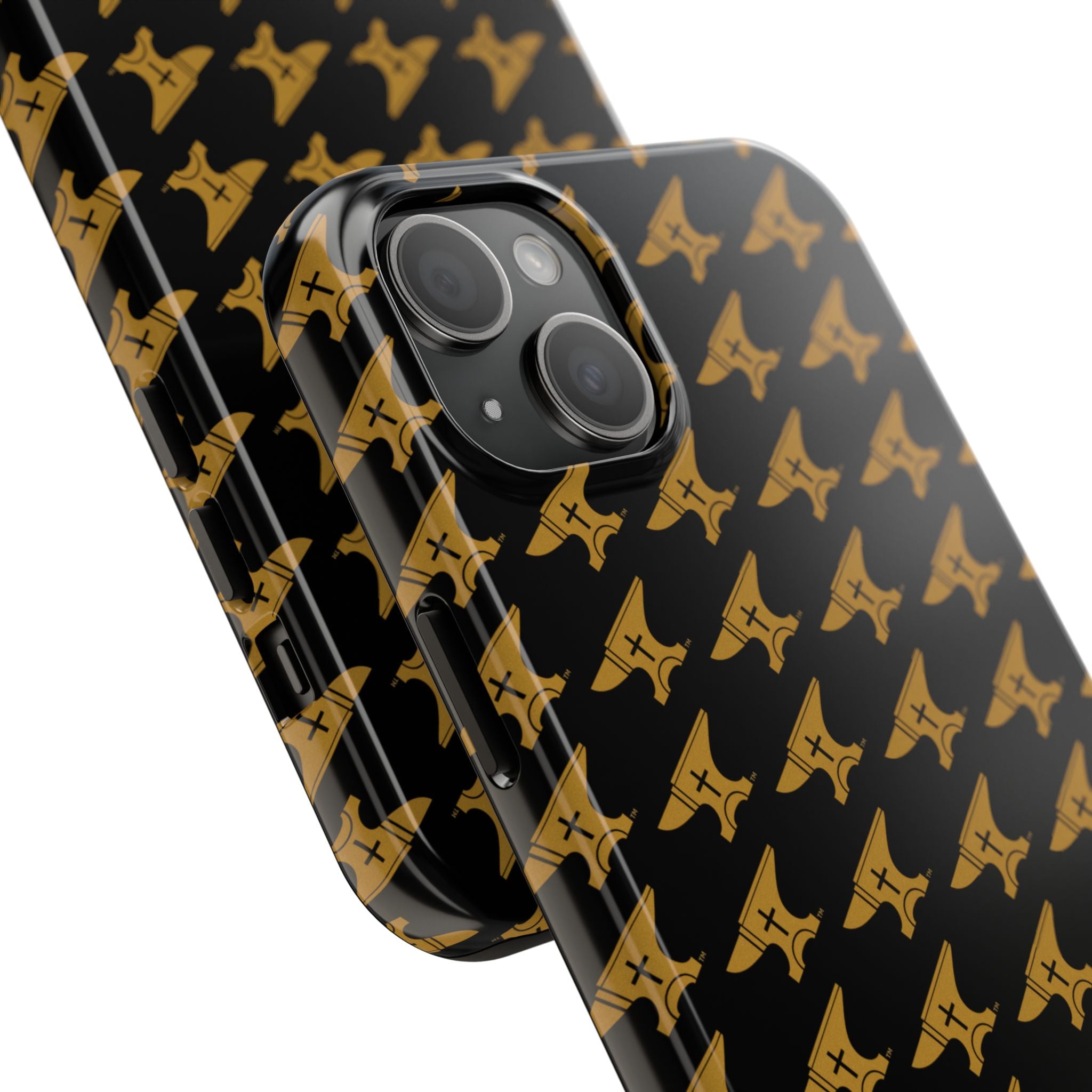 Gold Anvil Pattern Tough Phone Case — Durable Black & Metallic Repeat Design
