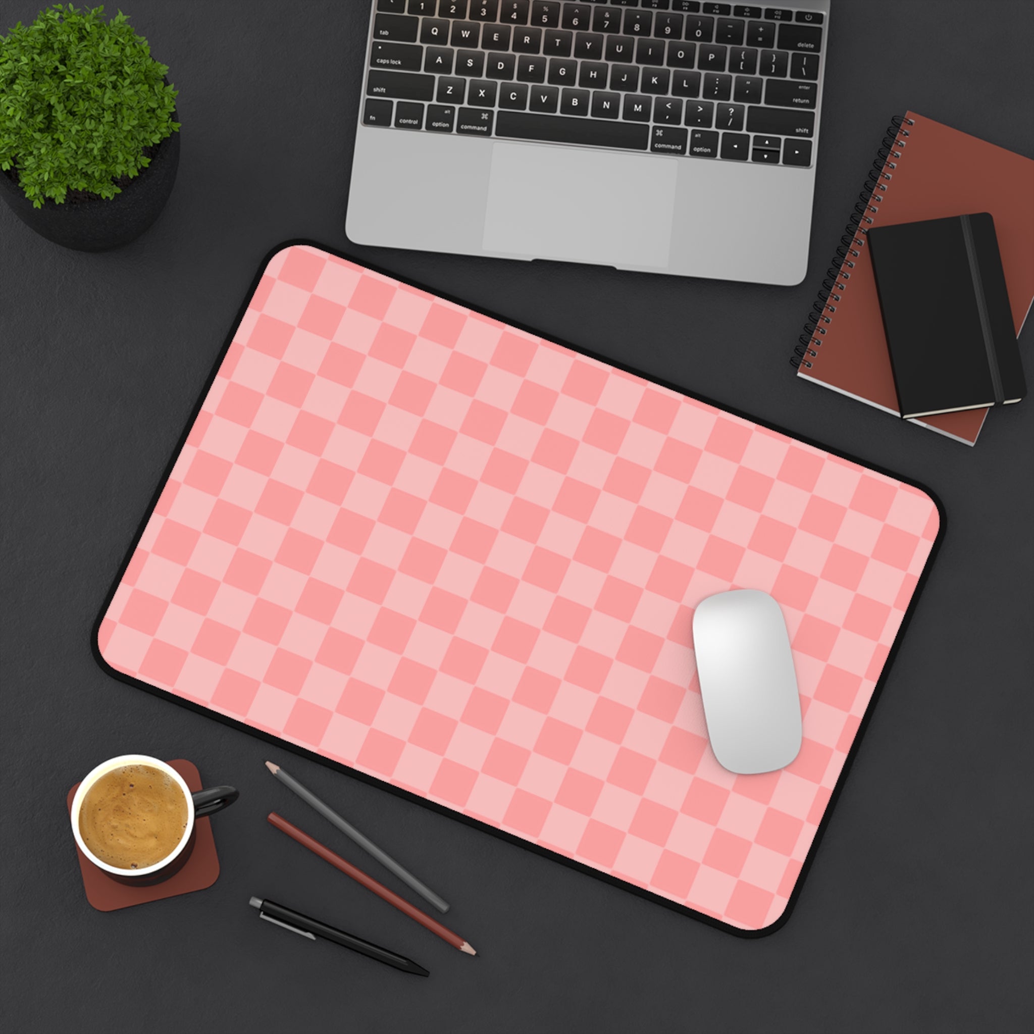 Pink Checker Desk Mat — Cute Pastel Mousepad Desk Pad for Home Office