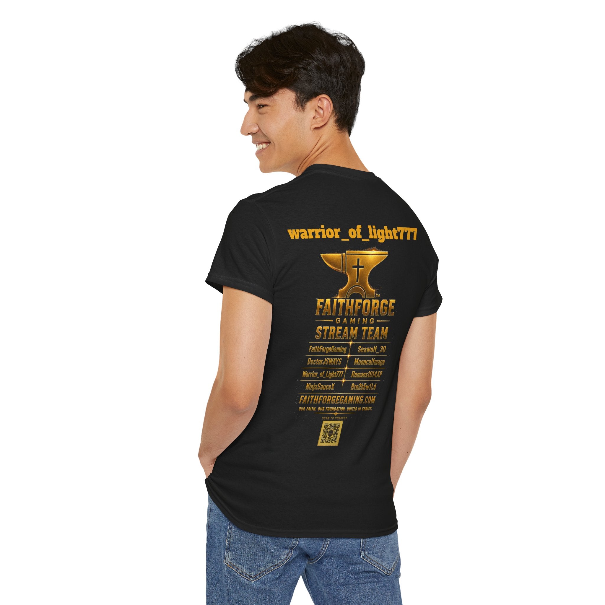 FaithForgeGaming Tee — FaithForge Stream Team Black Graphic T‑Shirt -warrior_of_light777