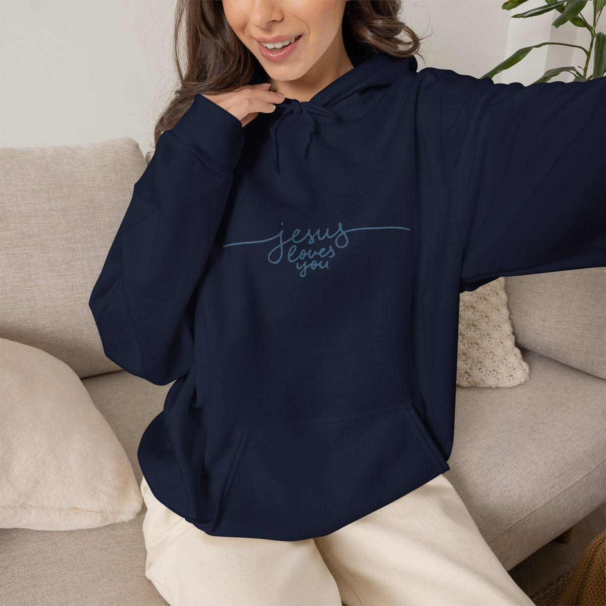 Jesus Loves You Script Hoodie — Minimal Christian Faith Pullover