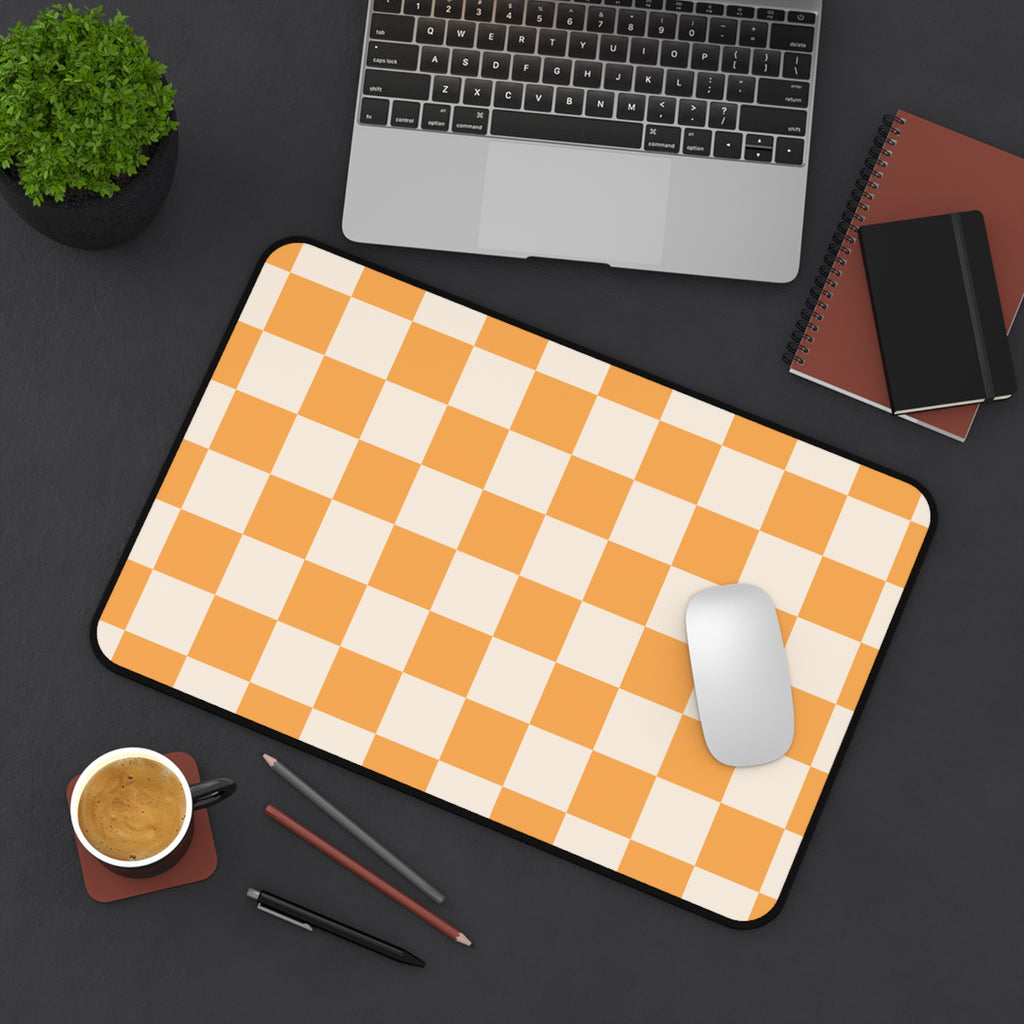 Orange Checkerboard Desk Mat — Retro Gaming & Study Mouse Pad