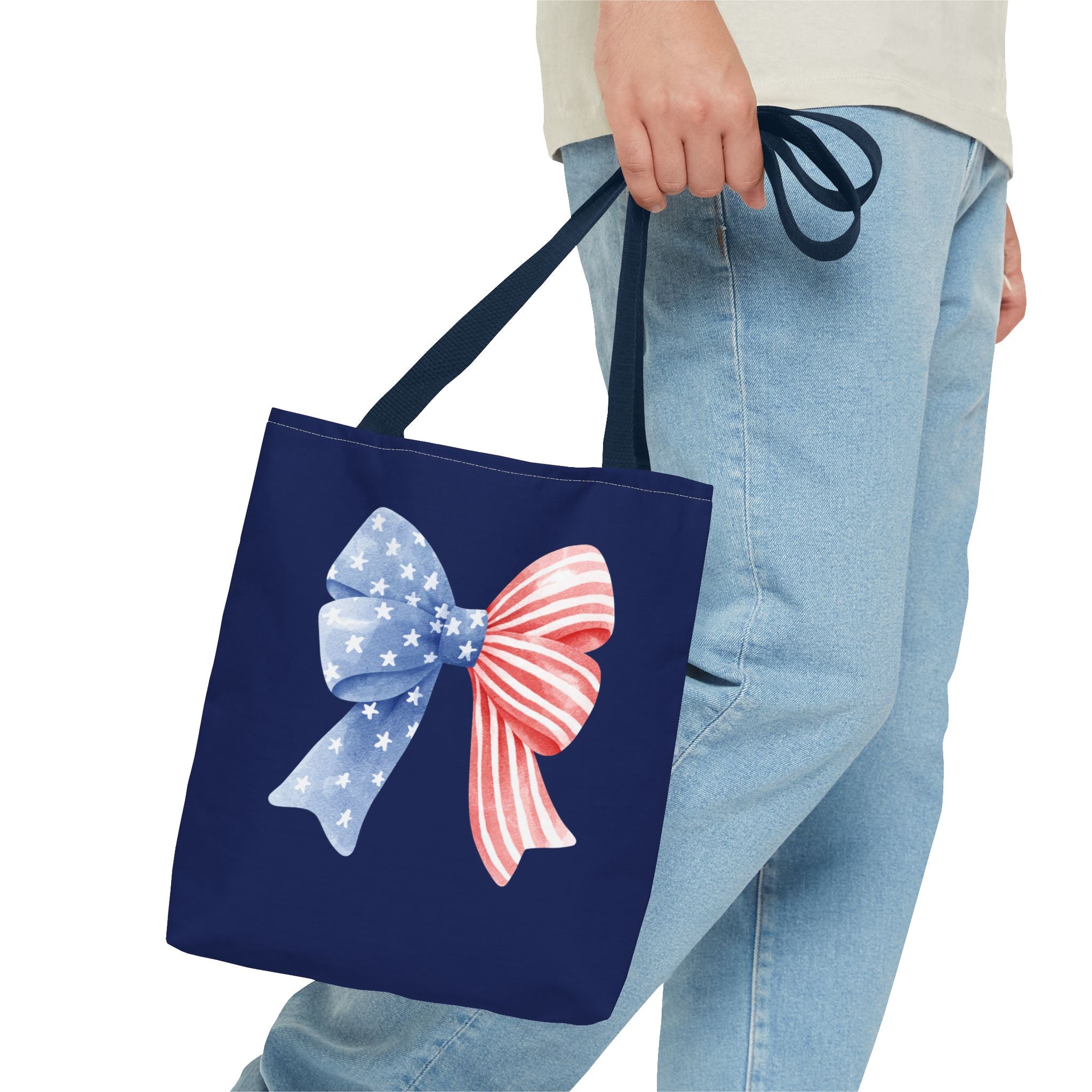 Patriotic Bow Tote Bag — American Flag Red White Blue Ribbon Tote