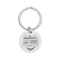 Engraved Stainless Steel Round Keychain – Rustic Rectangle & QR Code