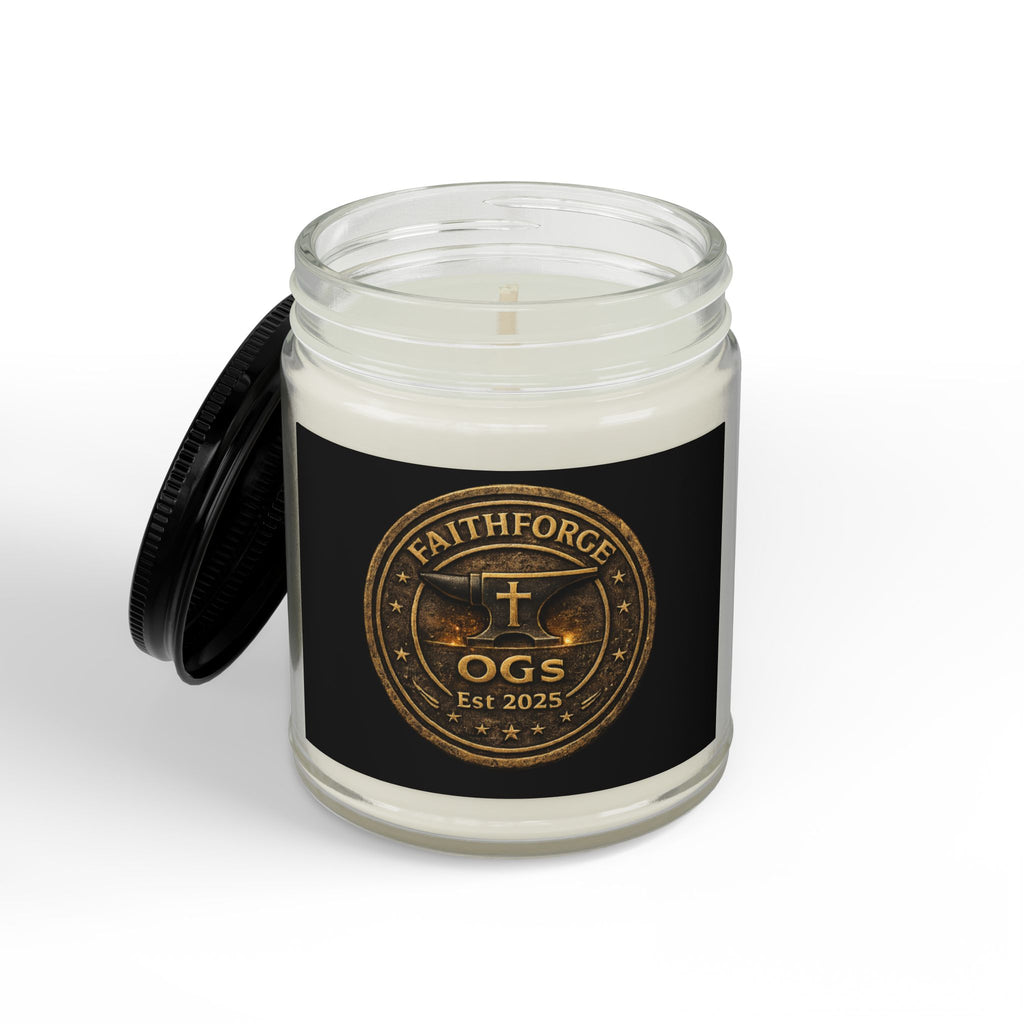 FaithForge Gaming Scented Soy Candle — Amber Jar with Black Lid (4oz & 9oz)