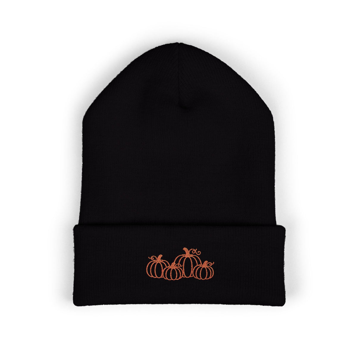 Embroidered Pumpkin Cuffed Beanie — Fall Autumn Knit Hat