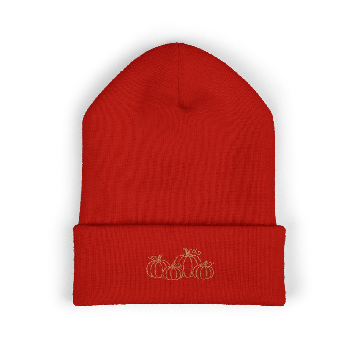 Embroidered Pumpkin Cuffed Beanie — Fall Autumn Knit Hat