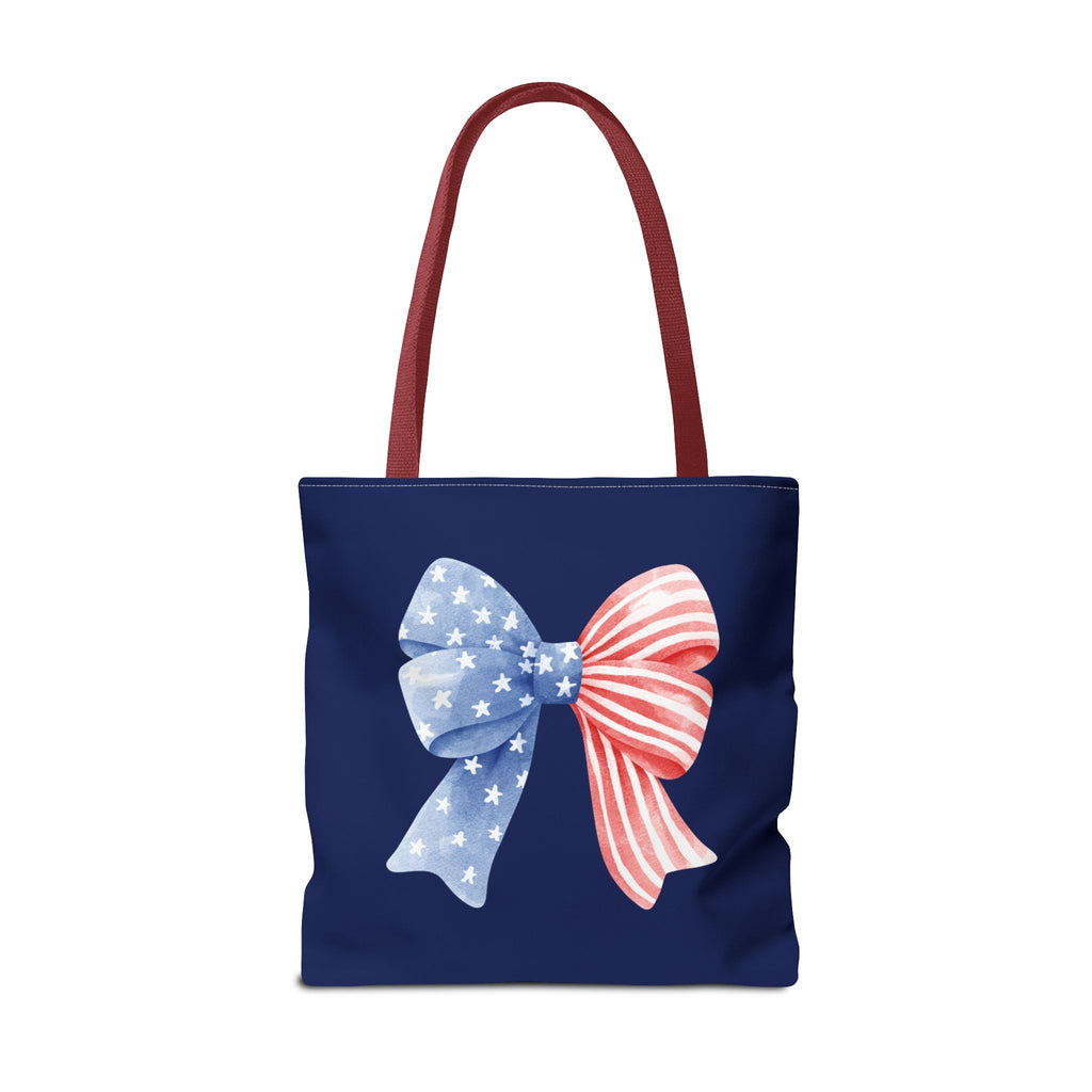 Patriotic Bow Tote Bag — American Flag Red White Blue Ribbon Tote
