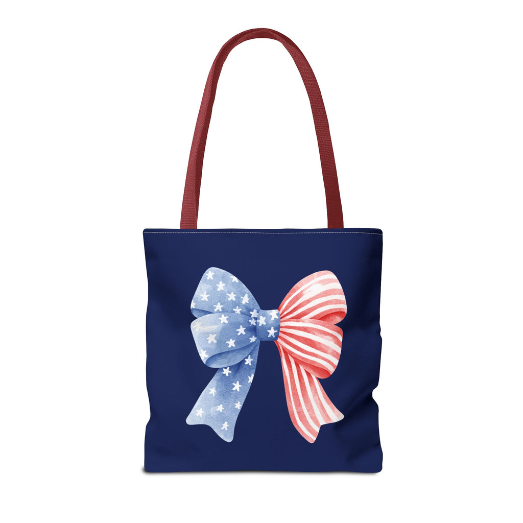 Patriotic Bow Tote Bag — American Flag Red White Blue Ribbon Tote