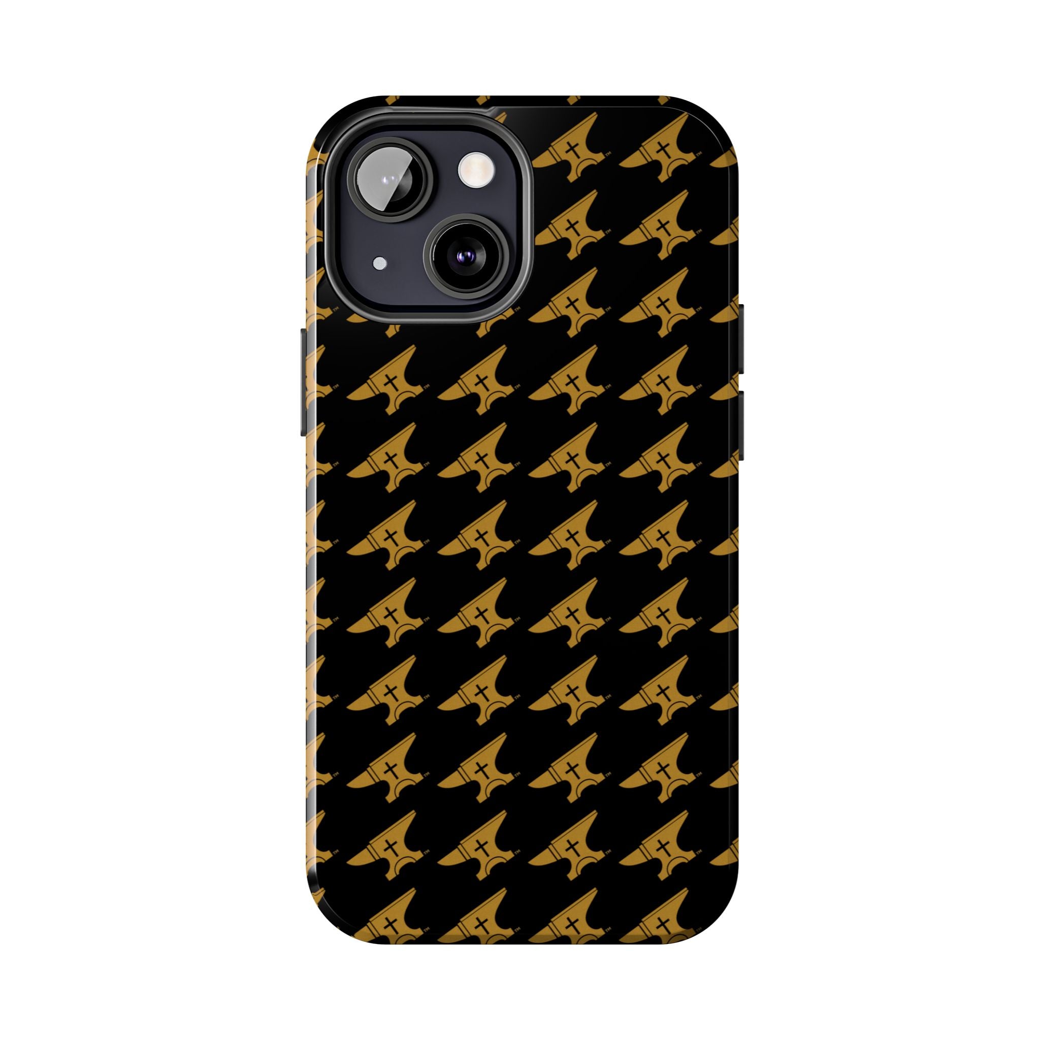 Gold Anvil Pattern Tough Phone Case — Durable Black & Metallic Repeat Design