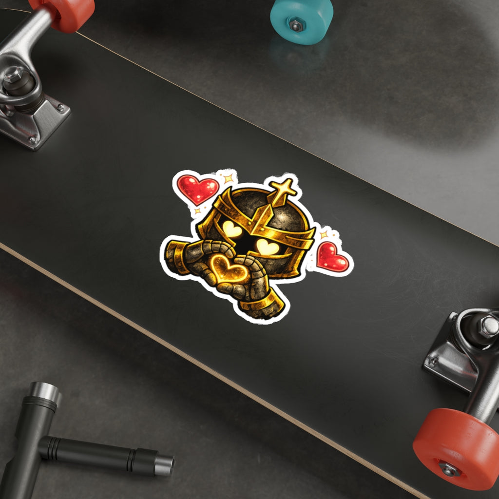 Knight Heart Die-Cut Sticker — Cute Armored Knight with Heart Hands