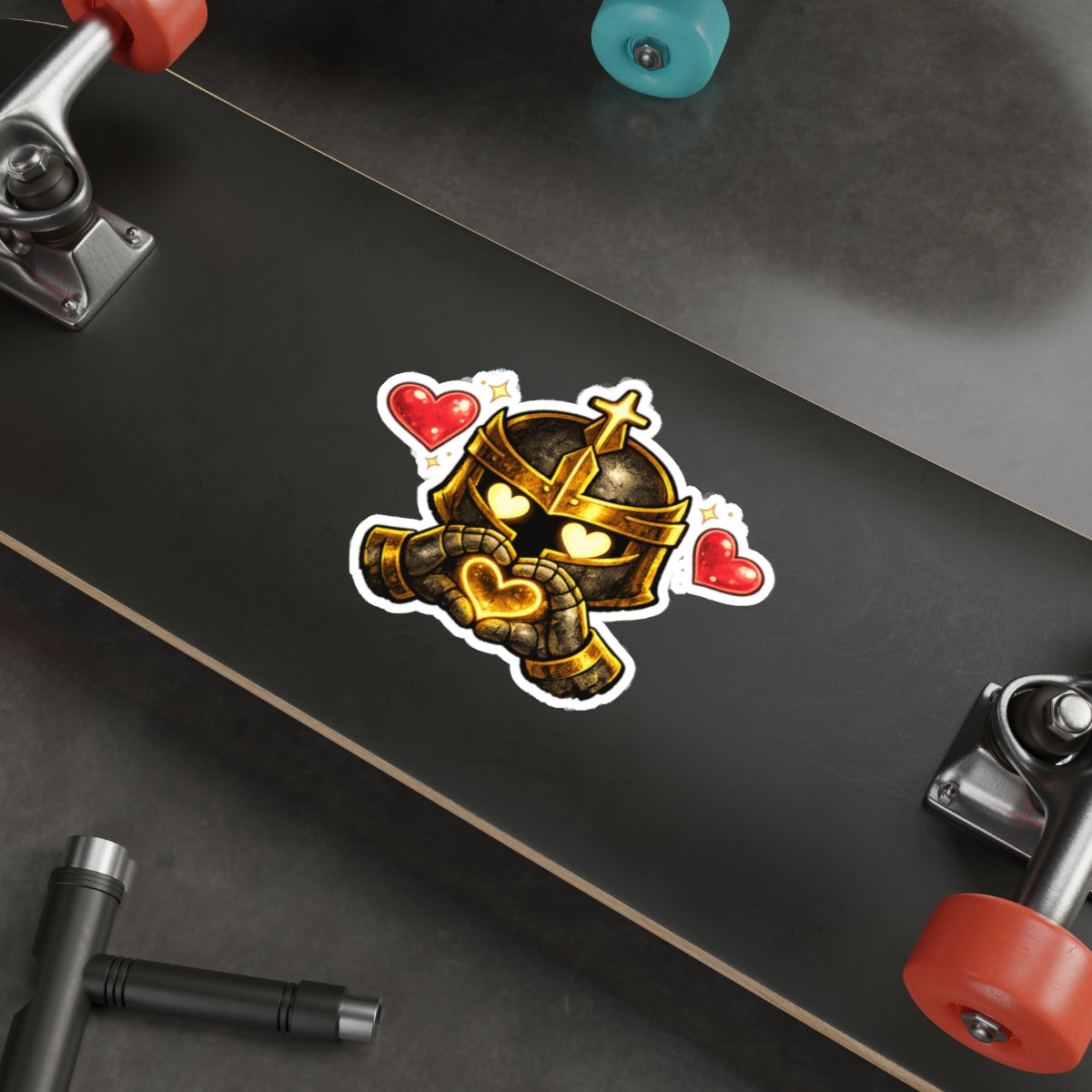 Knight Heart Die-Cut Sticker — Cute Armored Knight with Heart Hands